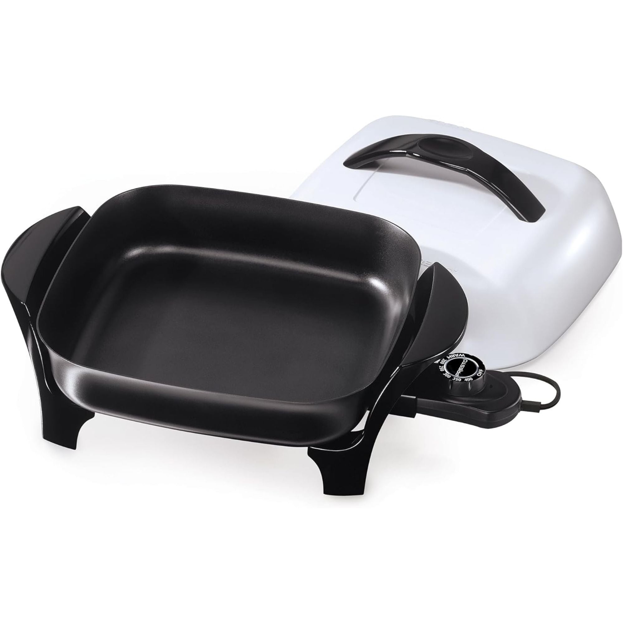 Presto 11" Electric Skillet with High-Dome Cover, Ceramic Nonstick, Black/White - VMInnovations