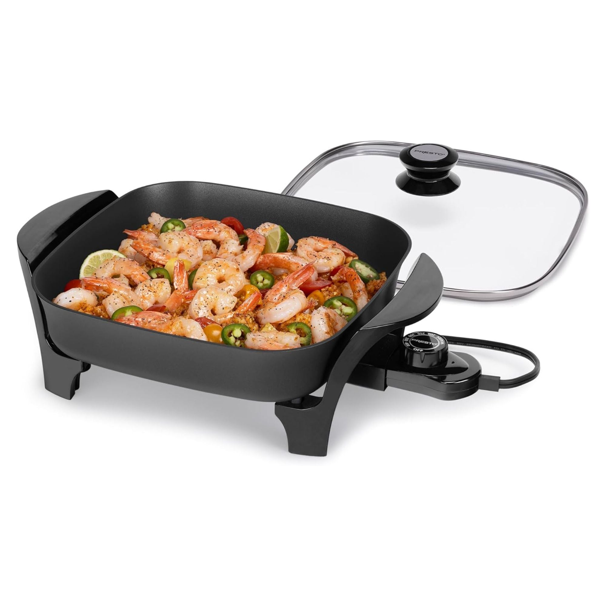 Presto 11-Inch Electric Skillet with Glass Lid, Ceramic Nonstick Multi-Use Pan - VMInnovations