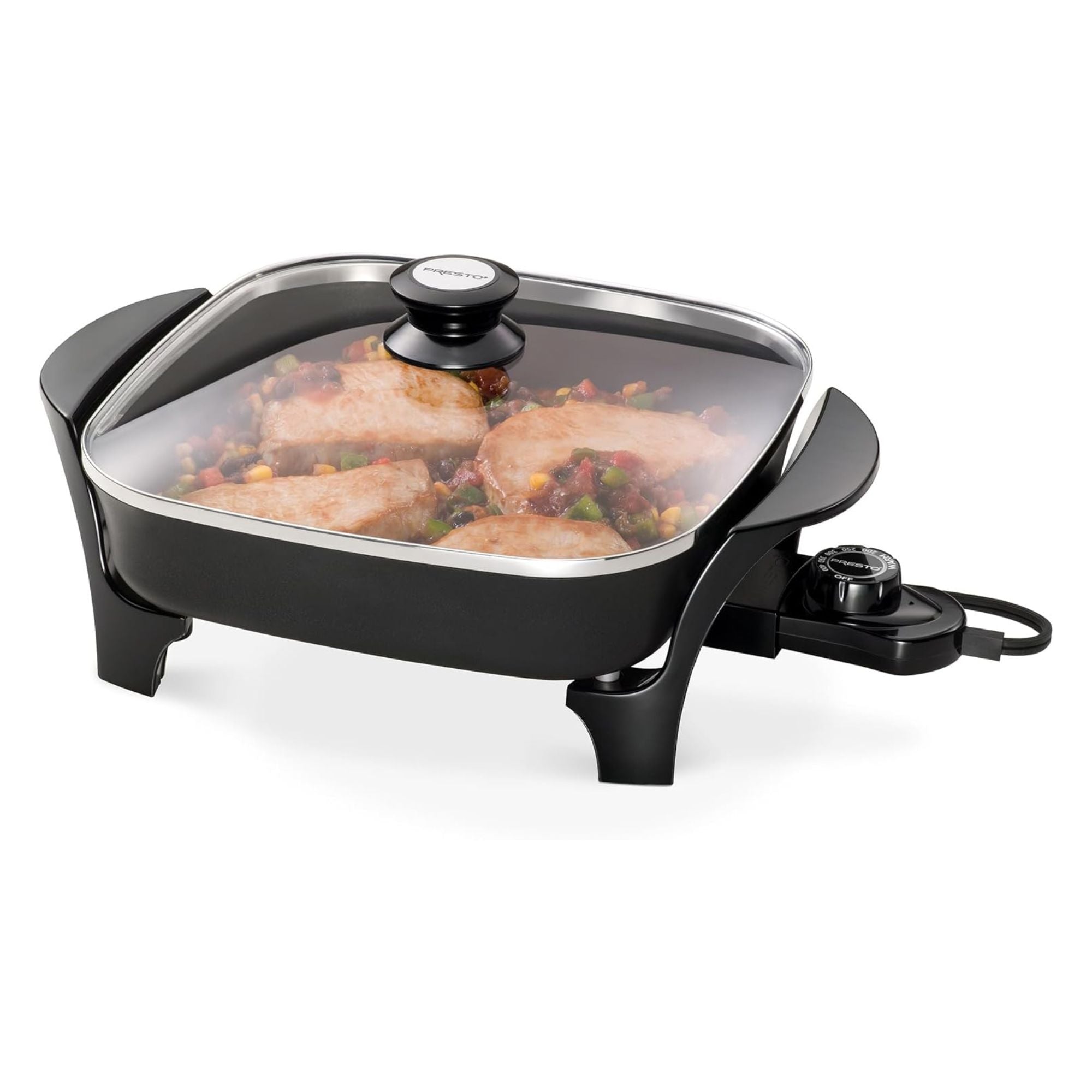 Presto 11-Inch Electric Skillet with Glass Lid, Ceramic Nonstick Multi-Use Pan - VMInnovations