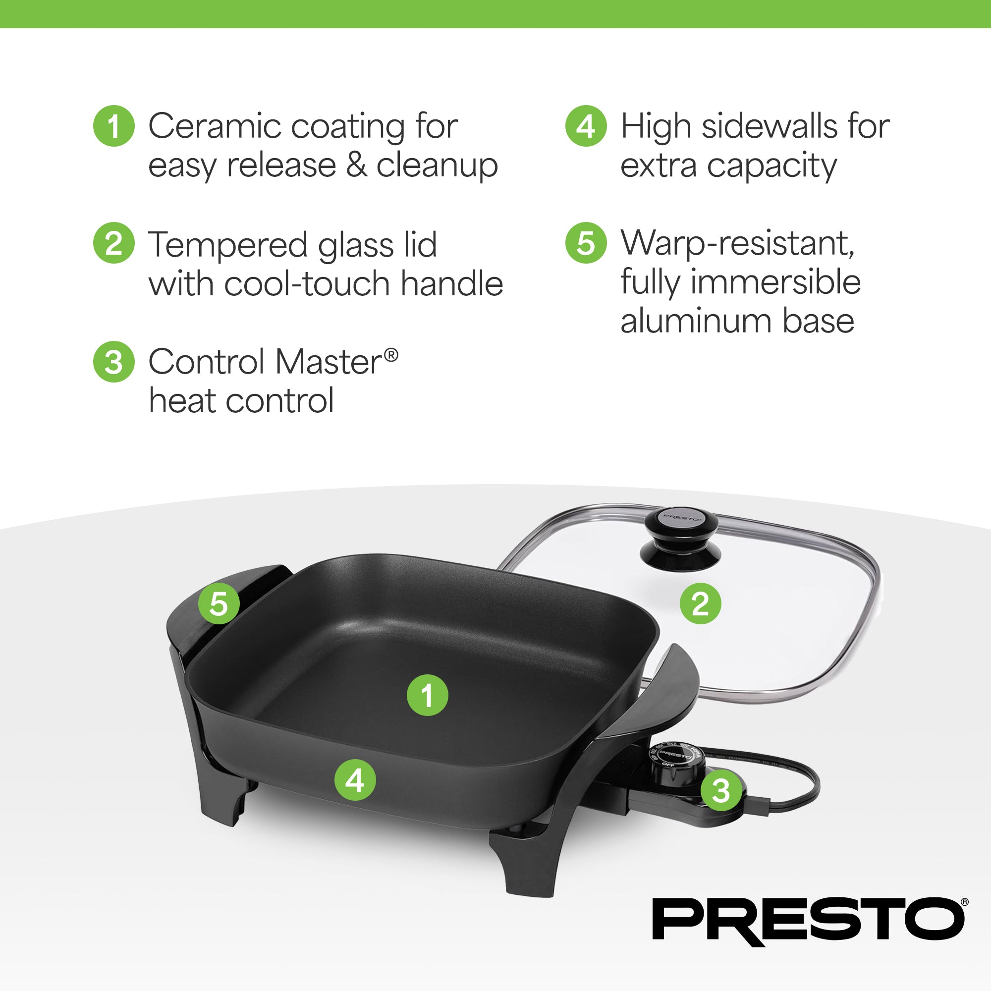 Presto 11-Inch Electric Skillet with Glass Lid, Ceramic Nonstick Multi-Use Pan