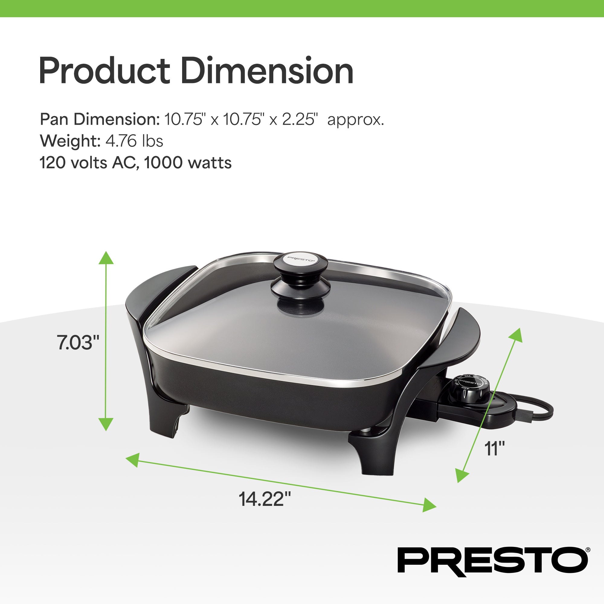 Presto 11-Inch Electric Skillet with Glass Lid, Ceramic Nonstick Multi-Use Pan