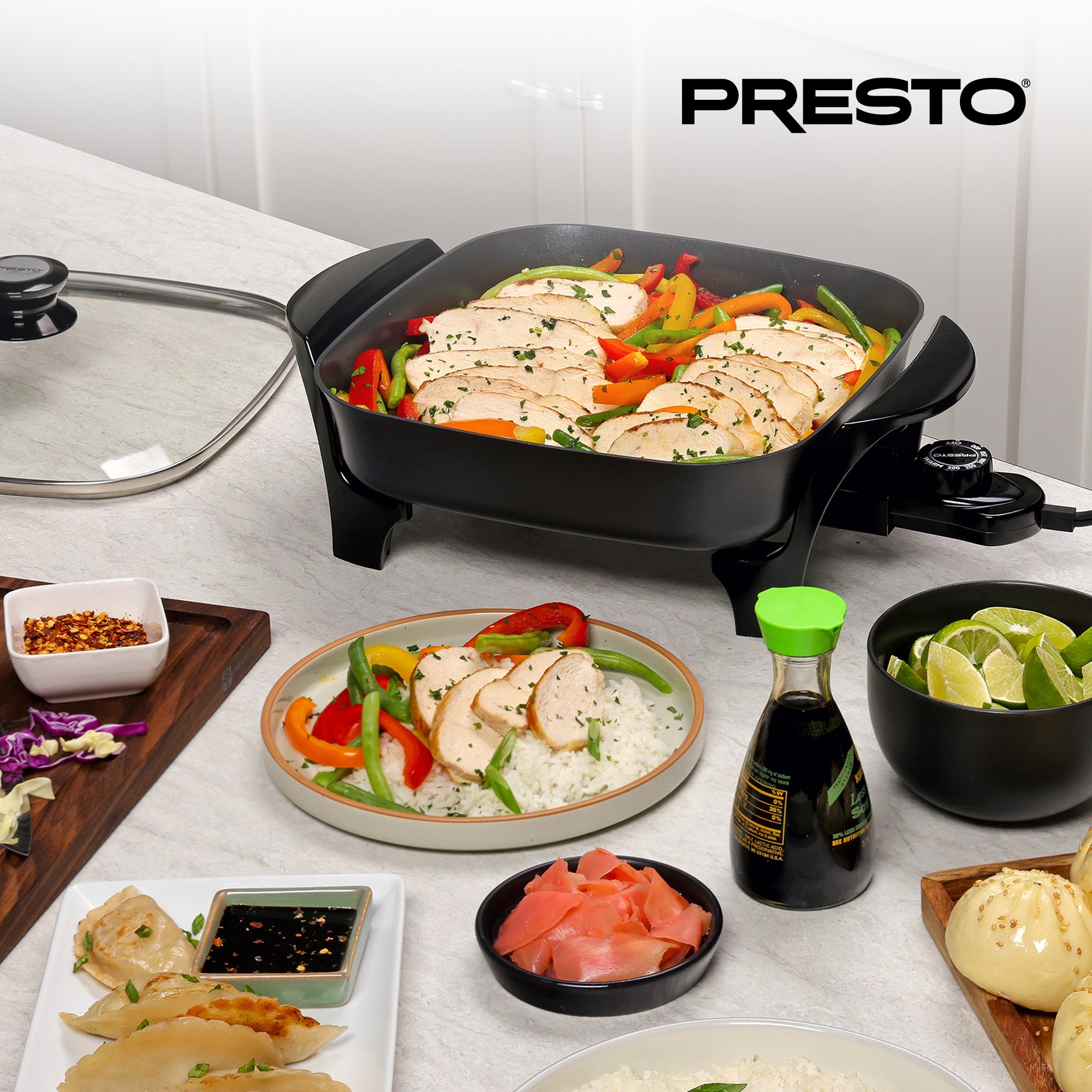 Presto 11-Inch Electric Skillet with Glass Lid, Ceramic Nonstick Multi-Use Pan - VMInnovations