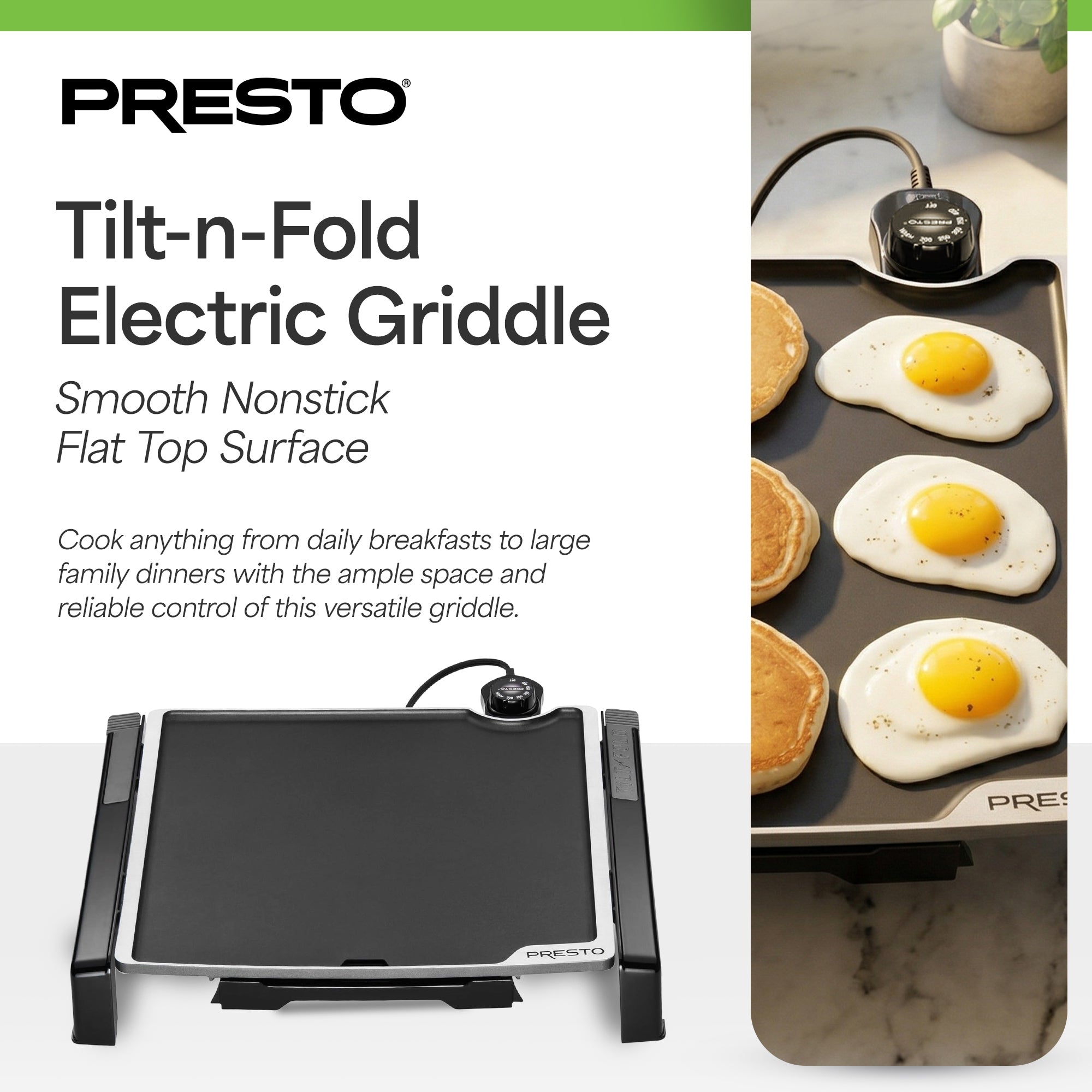Presto 15-Inch Electric Tilt-n-Fold Griddle, Nonstick Flat Top Grill, Black