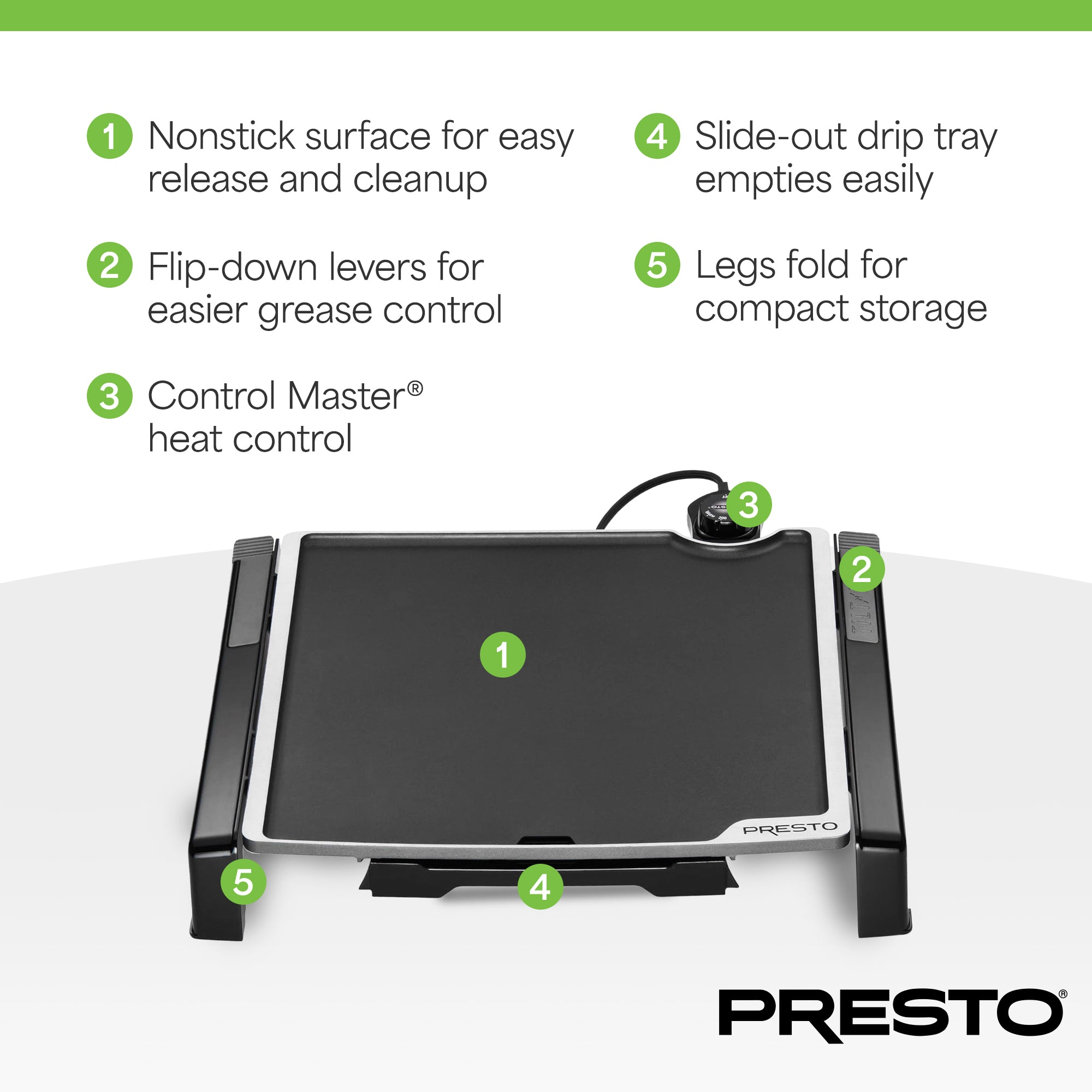 Presto 15-Inch Electric Tilt-n-Fold Griddle, Nonstick Flat Top Grill, Black
