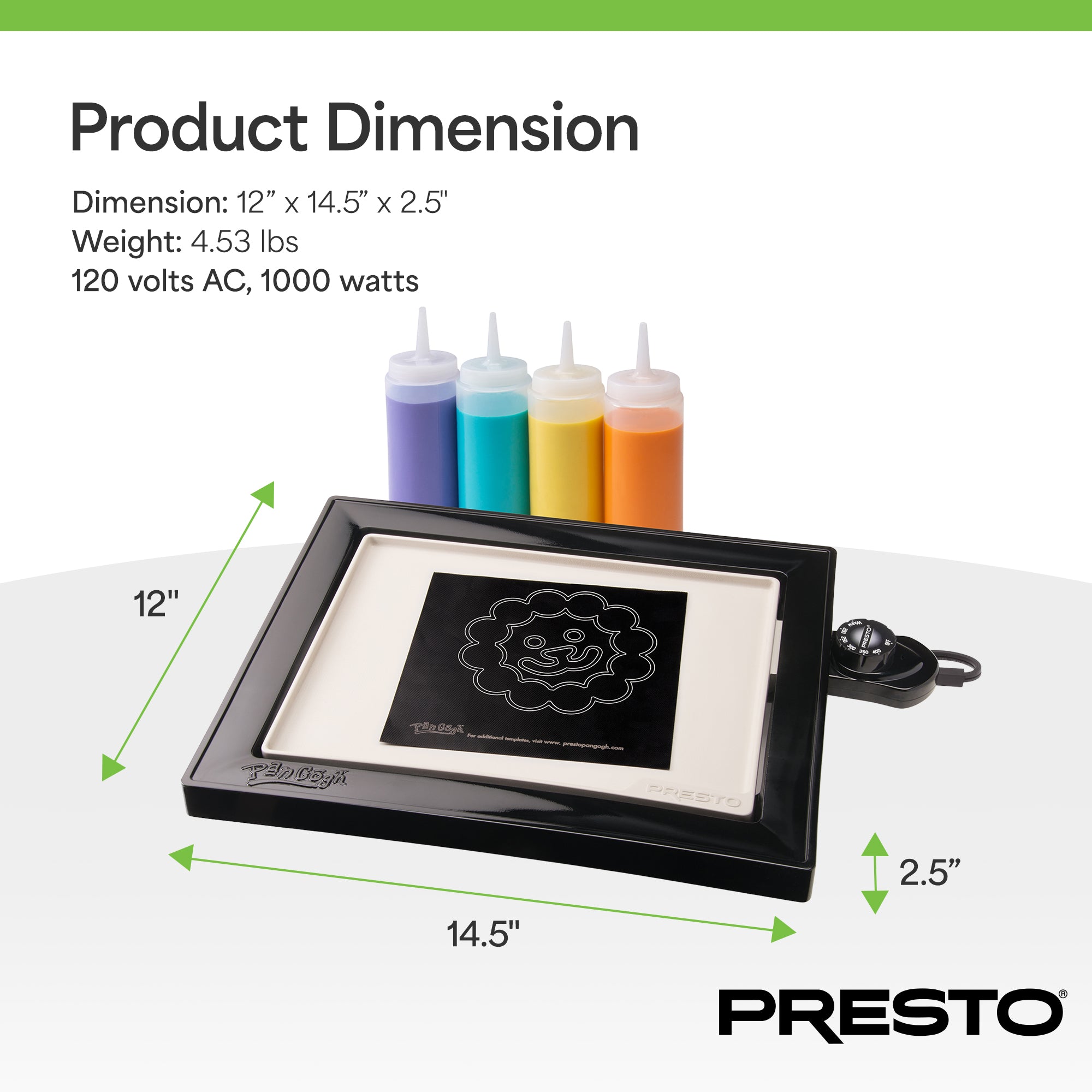 Presto PanGogh Electric Griddle w/ Batter Bottles & Template, Nonstick Flat Top - VMInnovations