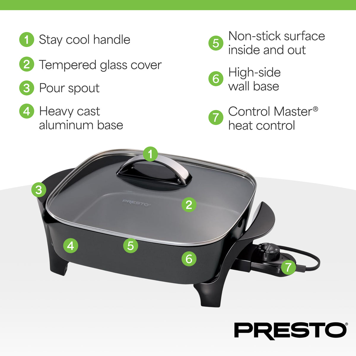 Presto 12In Electric Skillet w Glass Cover, Nonstick Multi-Use Pan, (Open Box)