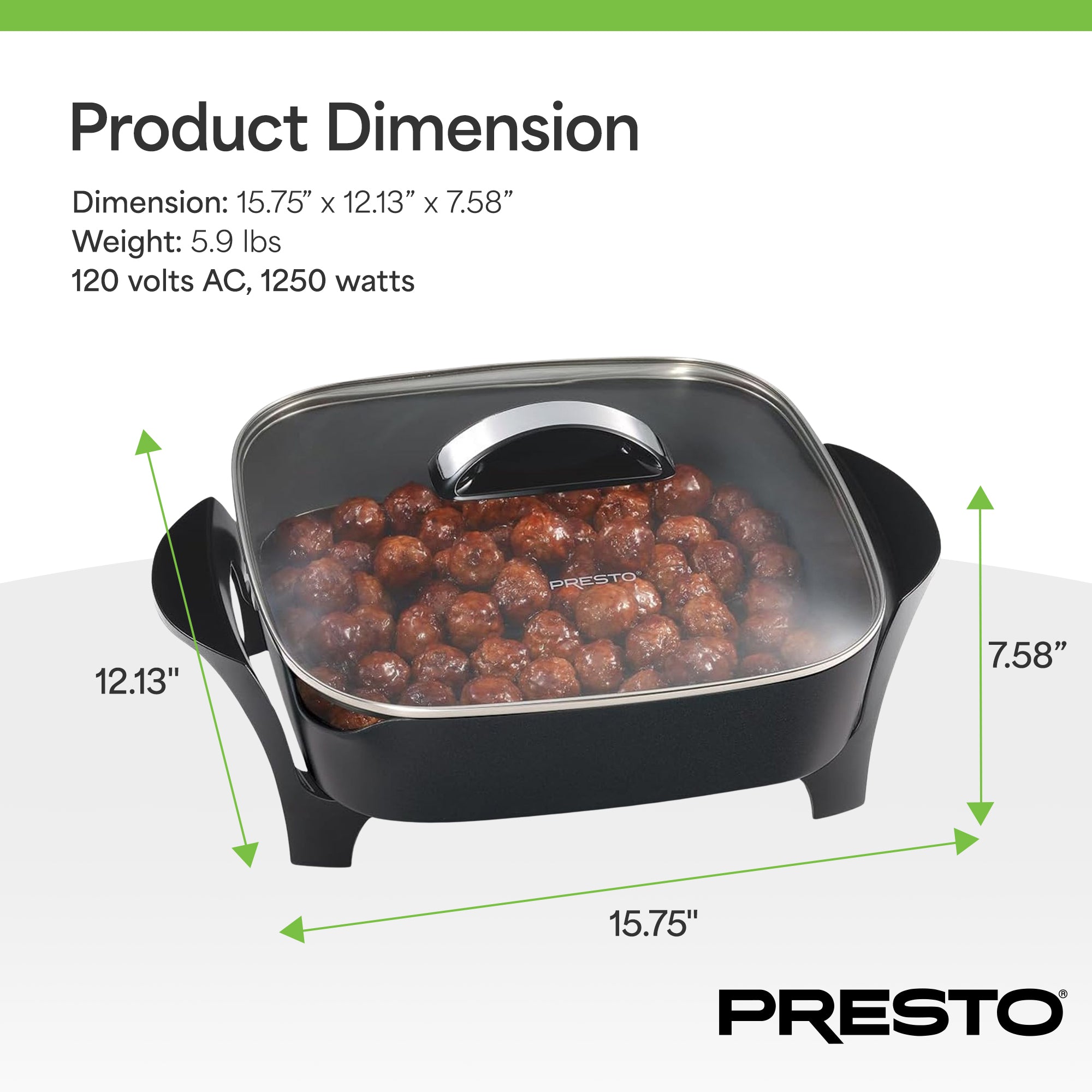 Presto 12In Electric Skillet w Glass Cover, Nonstick Multi-Use Pan, (Open Box)