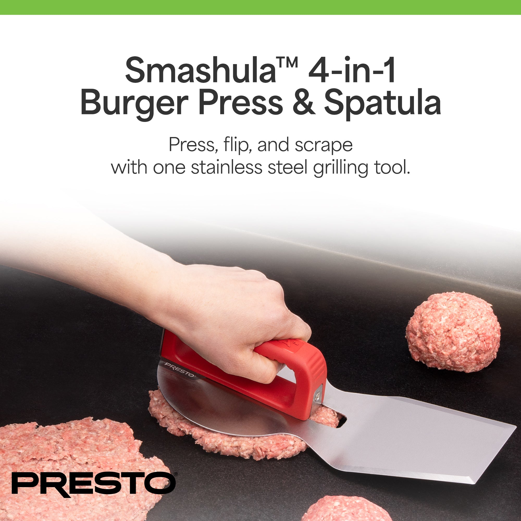 Presto Smashula Burger Press and Spatula, Stainless Steel 4 In 1 Grill Tool