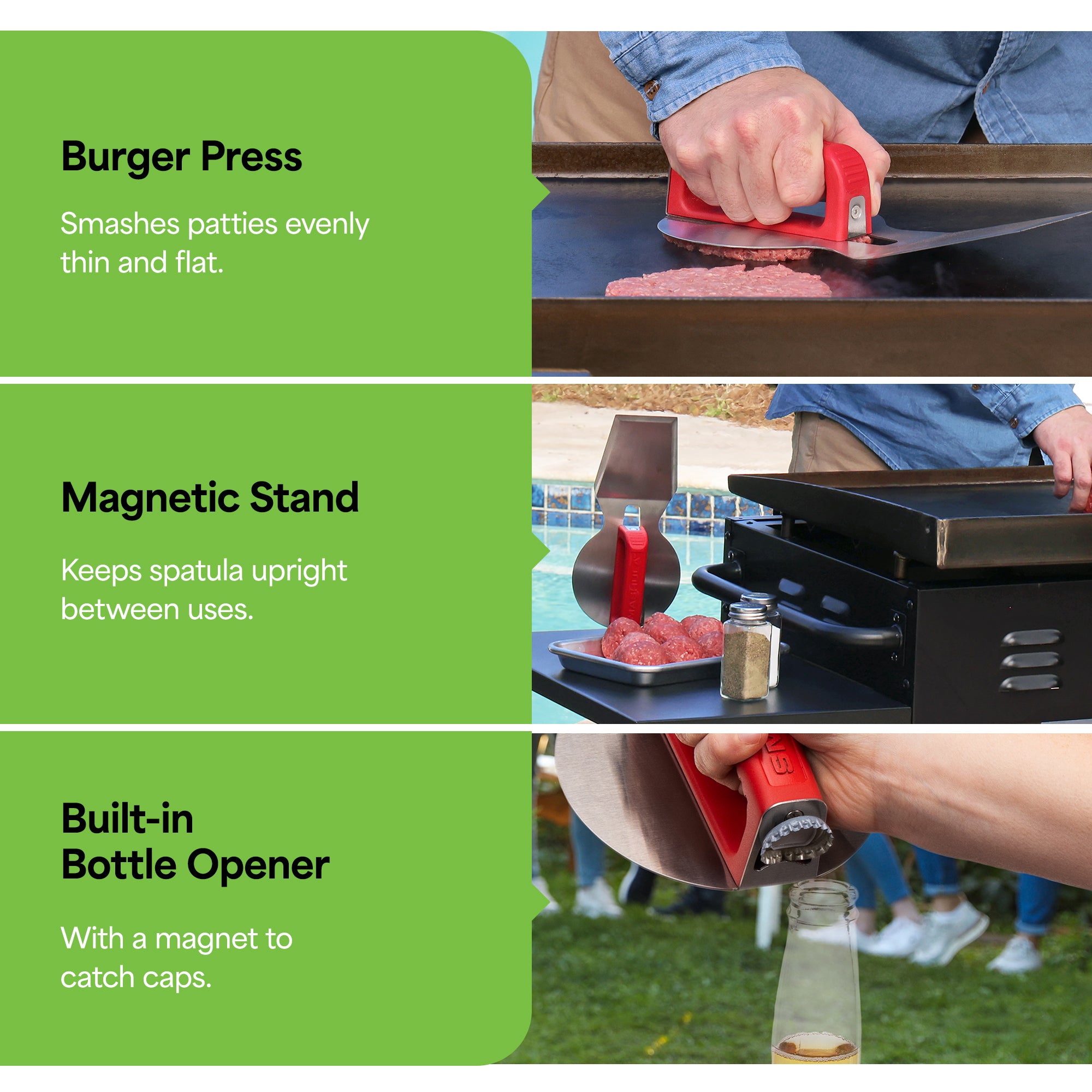 Presto Smashula Burger Press and Spatula, Stainless Steel 4 In 1 Grill Tool