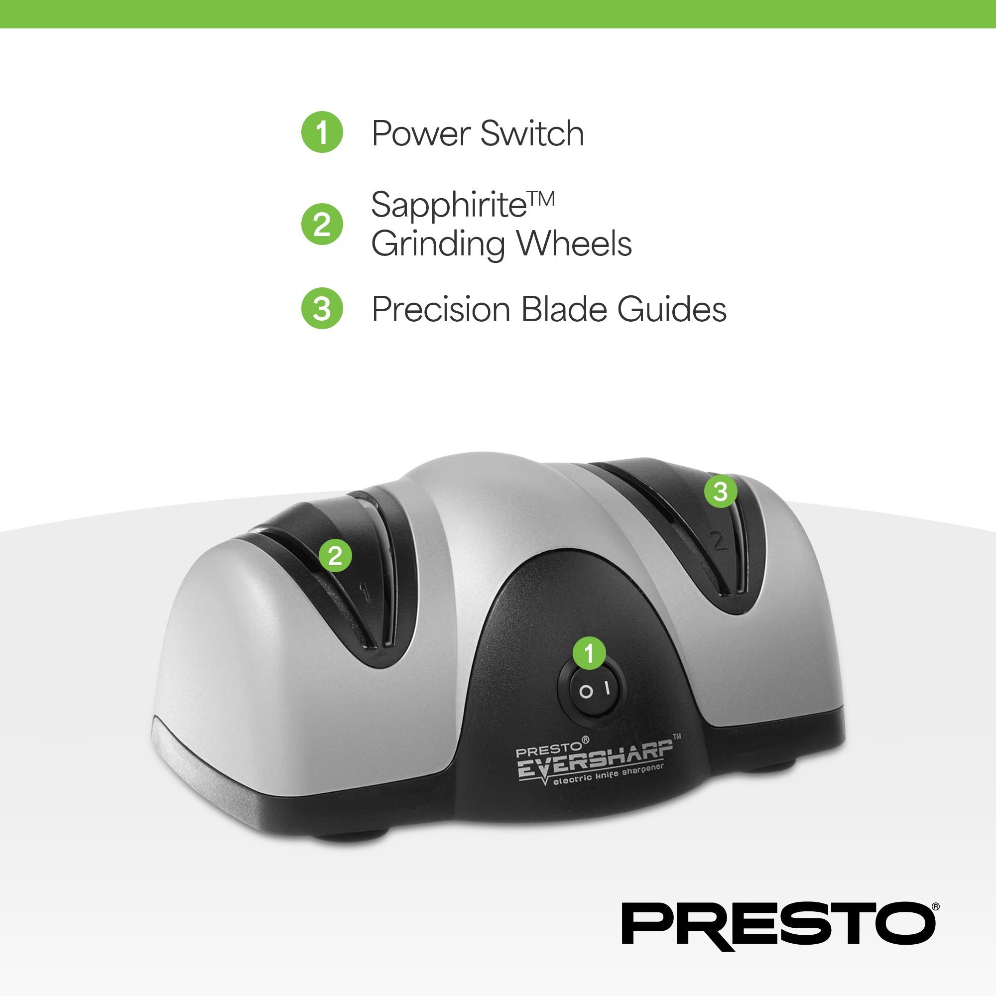 Presto EverSharp Electric Knife Sharpener, 2-Stage System with Sapphirite Wheels