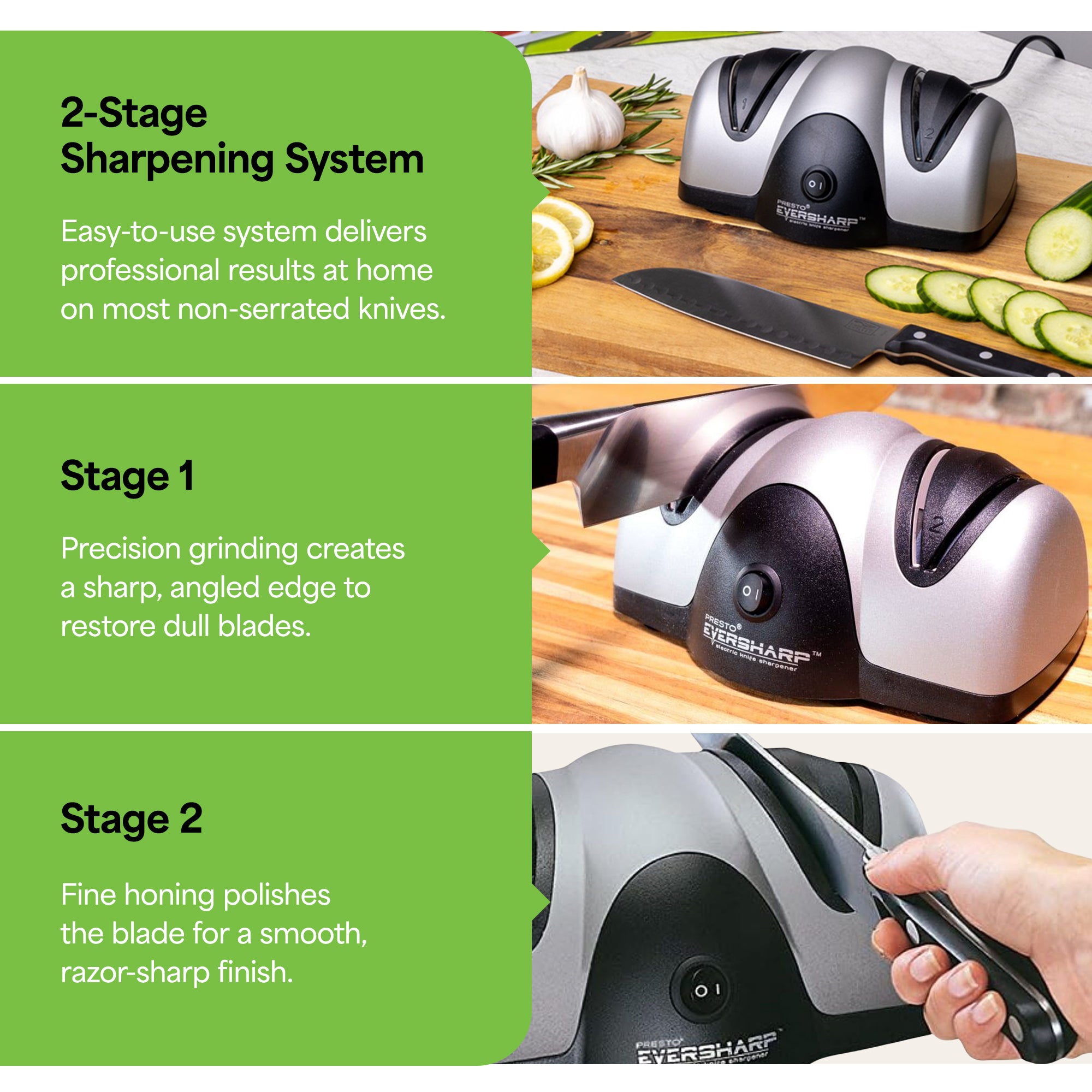 Presto EverSharp Electric Knife Sharpener, 2-Stage System with Sapphirite Wheels