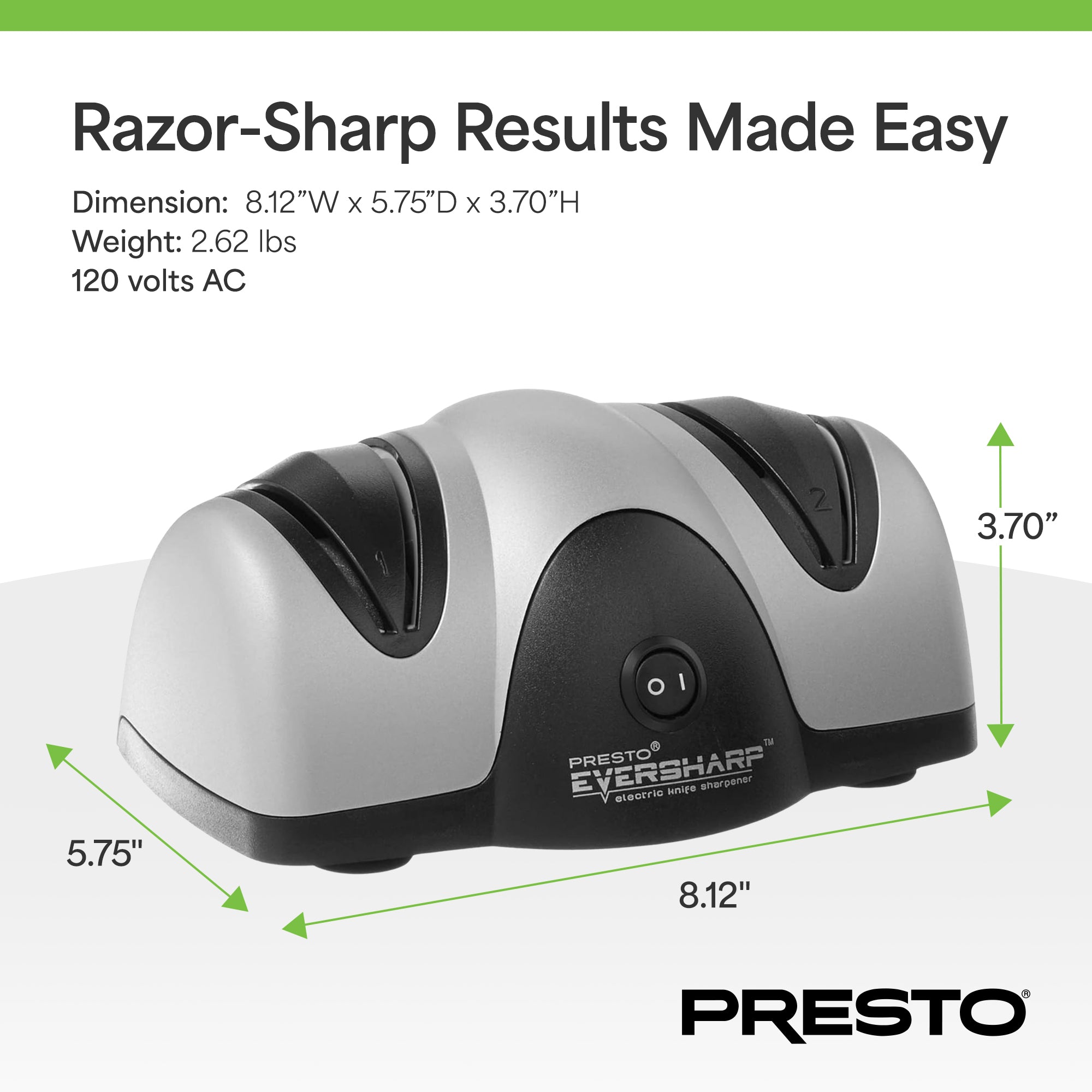 Presto EverSharp Electric Knife Sharpener, 2-Stage System with Sapphirite Wheels