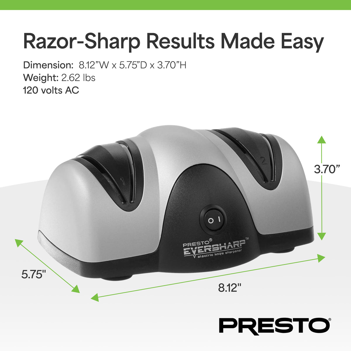 Presto EverSharp Electric Knife Sharpener, 2-Stage System with Sapphirite Wheels