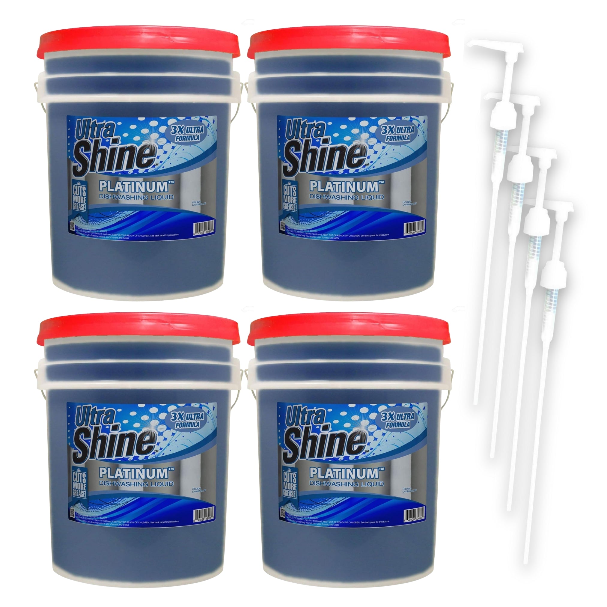Ultra Shine™ 4 Pack 3X Platinum™ Dishwashing Liquid Grease Remover, 5 Gal, Blue - VMInnovations