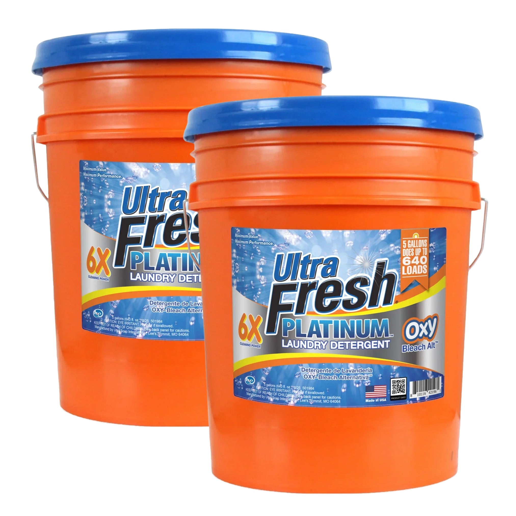 Ultra Fresh 2 Pack 6X Platinum Laundry Detergent, 640 Loads, Bleach Alt, 5 Gal