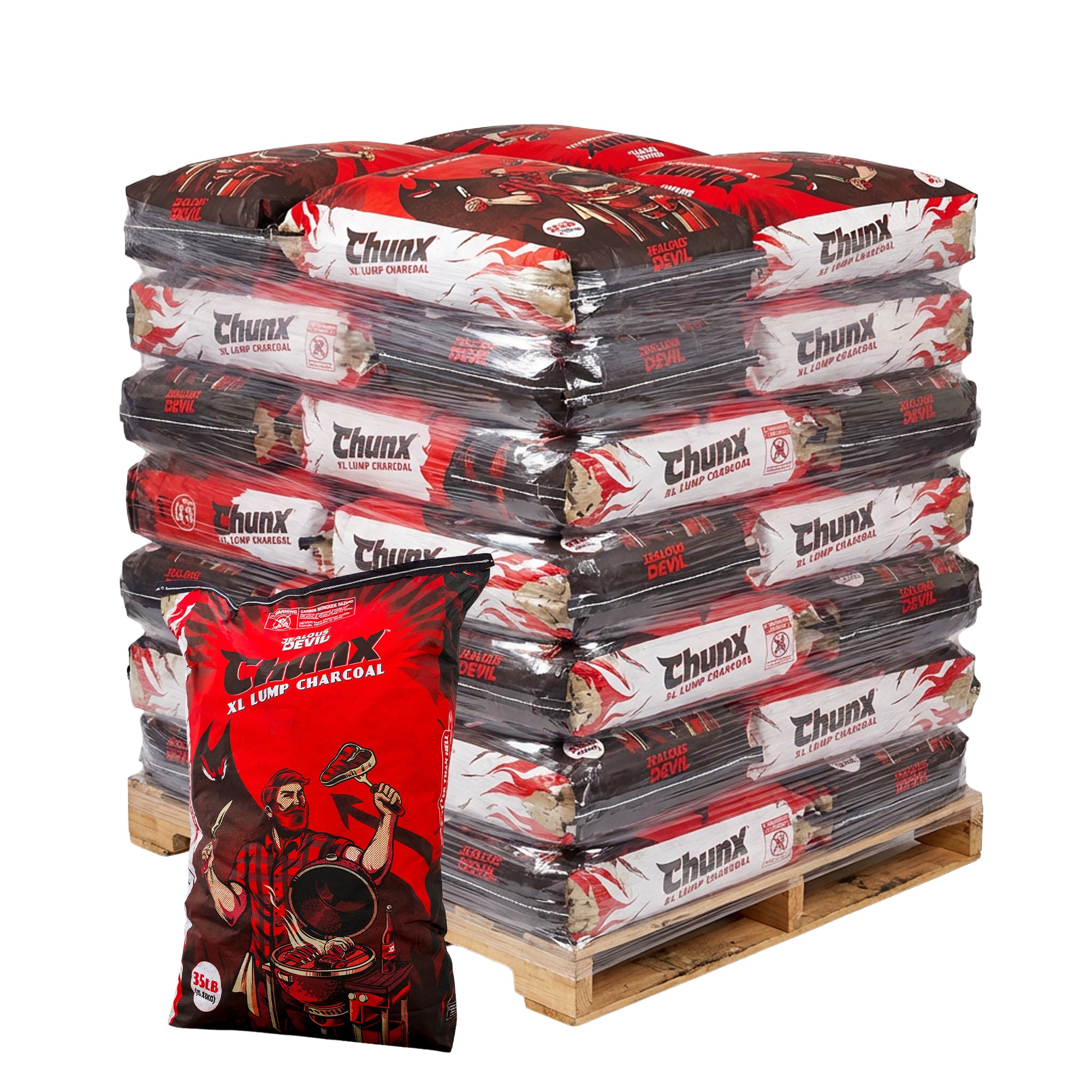 Jealous Devil Natural Hardwood Wood Lump Grill Charcoal, 35 lb Bag, 25 Pack - VMInnovations