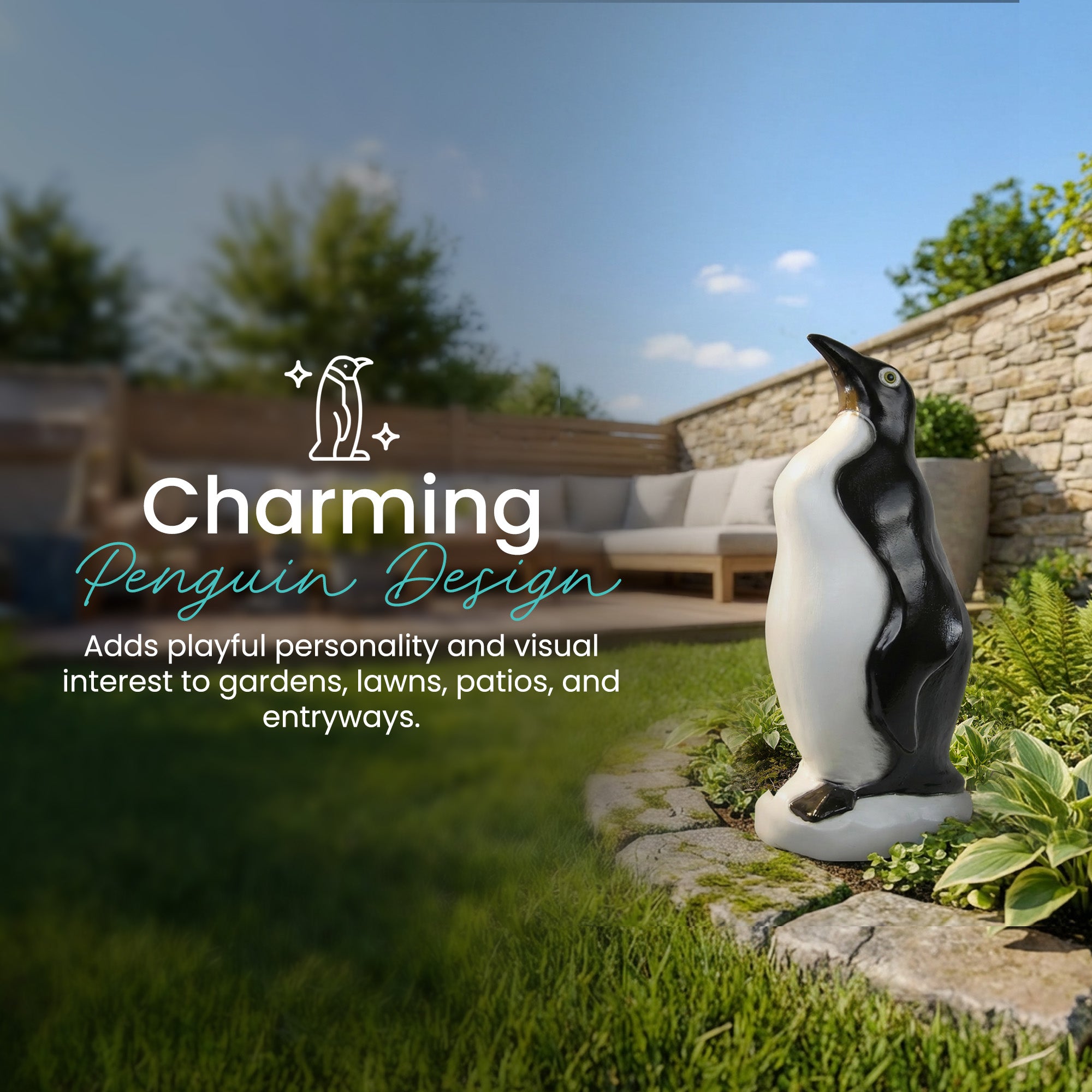 Union Products Outdoor Penguin Lawn and Garden Statue, 23" Tall Animal Figurine - VMInnovations