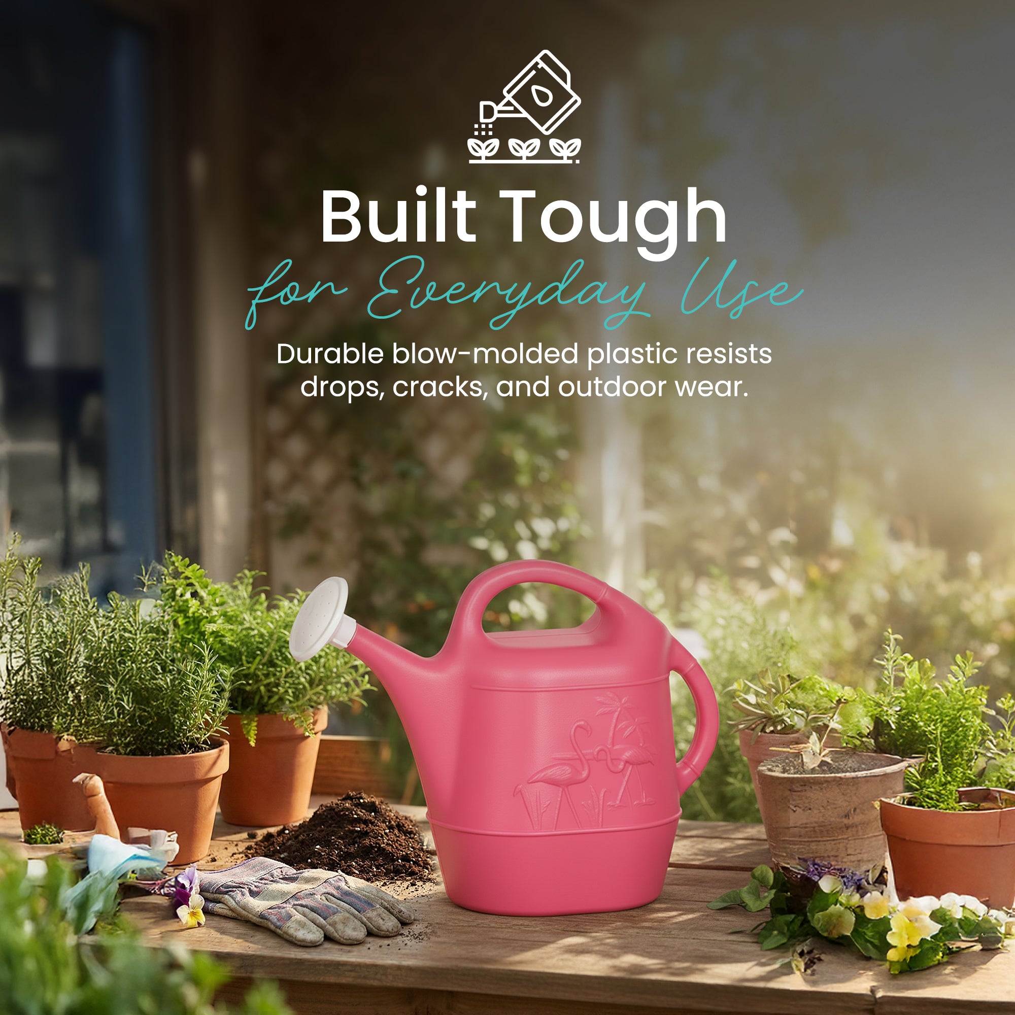 Union Products Indoor Outdoor Flamingo 2 Gallon Plastic Plant Watering Can, Pink - VMInnovations