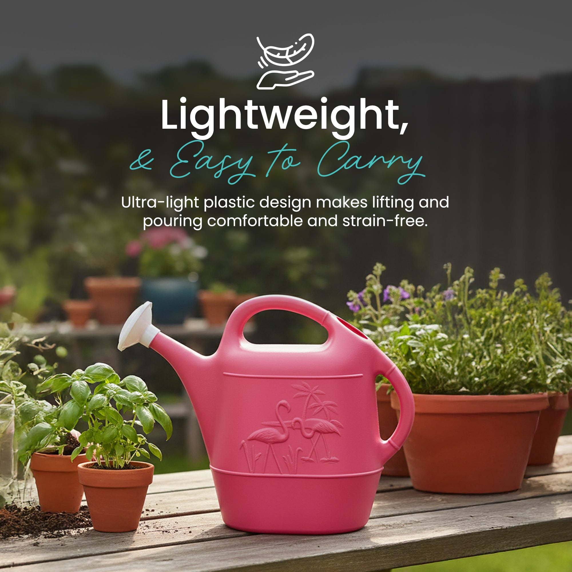 Union Products Indoor Outdoor Flamingo 2 Gallon Plastic Plant Watering Can, Pink - VMInnovations