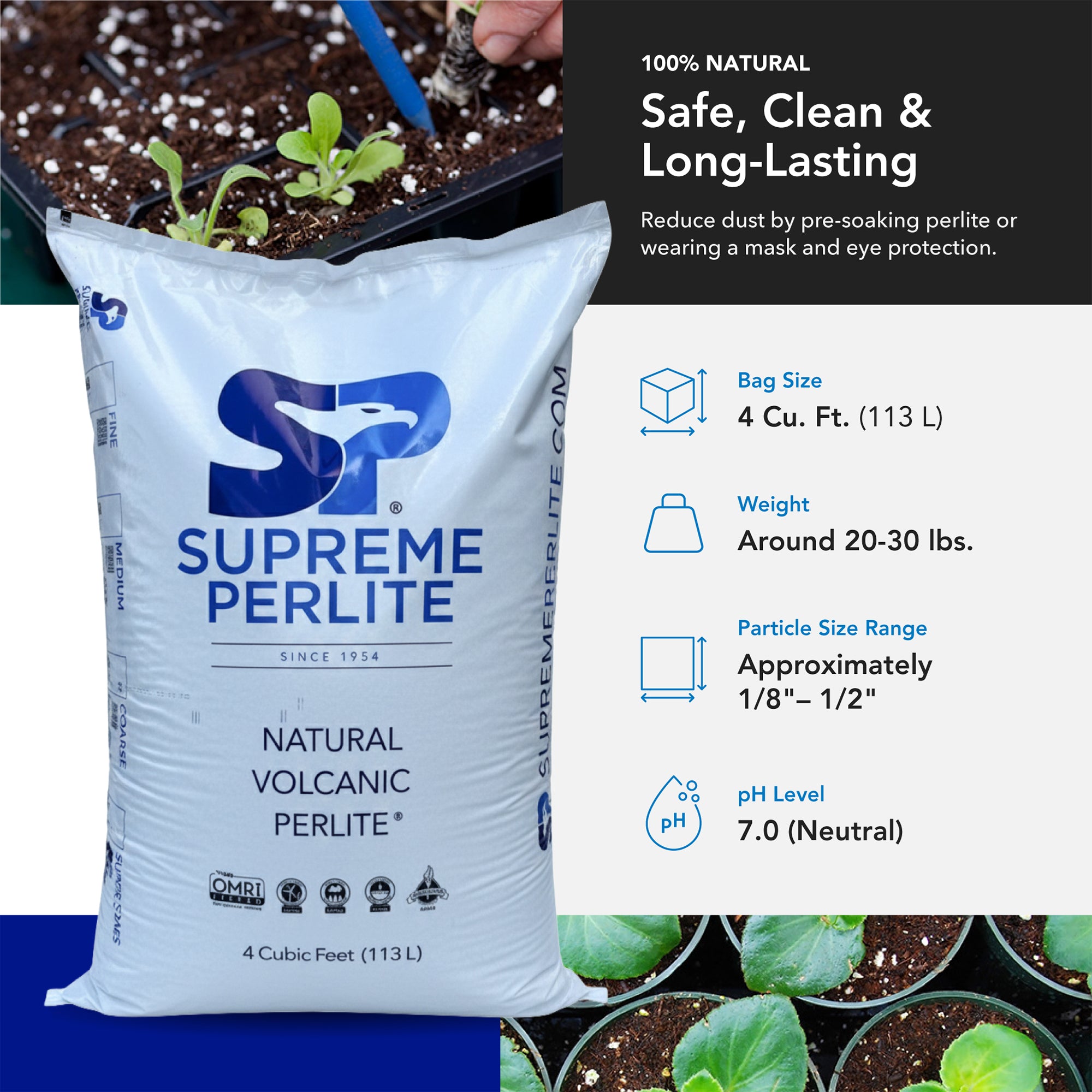 Supreme Perlite Coarse Horticultural Perlite for Potting Soil Mixes, 4 Cu Ft Bag - VMInnovations