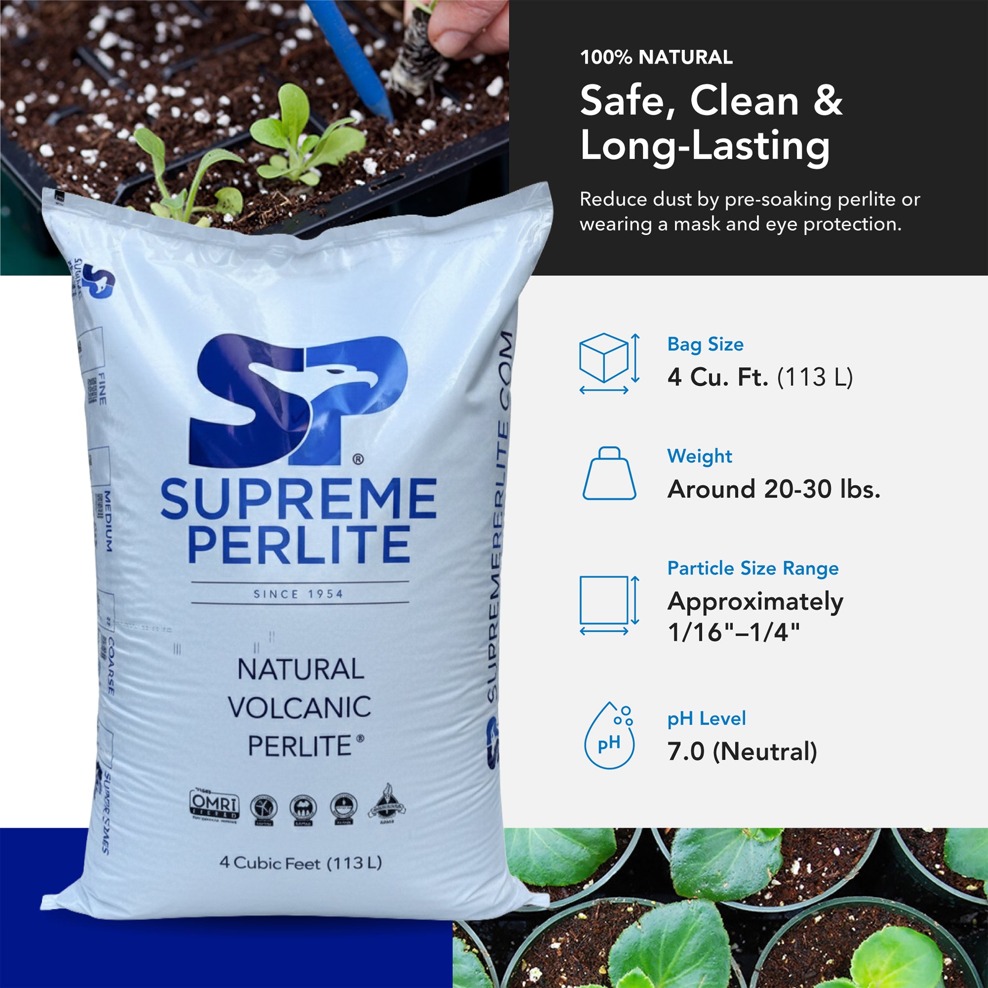 Supreme Perlite Medium Horticultural Perlite for Potting Soil Mixes, 4 Cu Ft Bag - VMInnovations