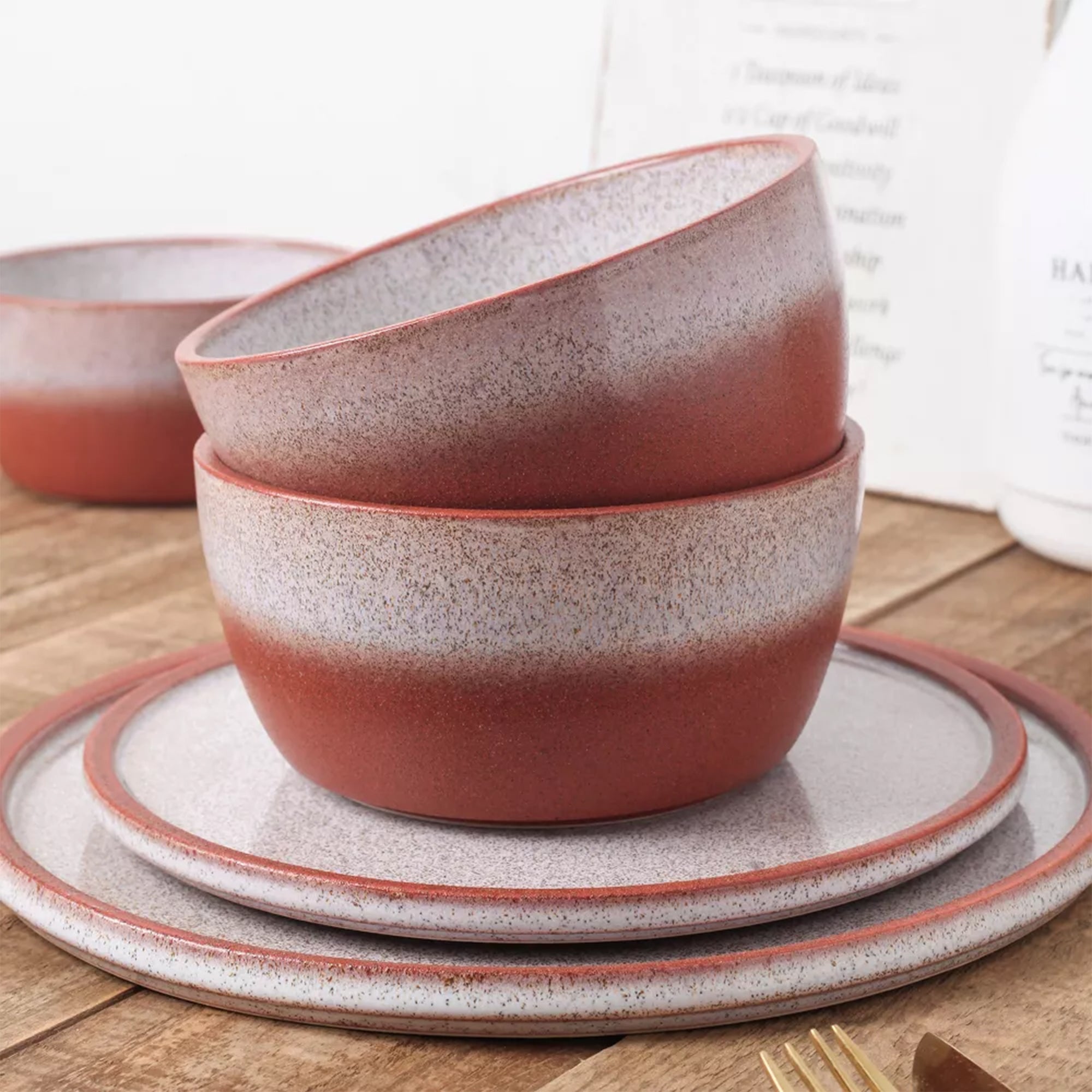 Stone Lain Vince Stoneware 16 Piece Dinnerware Set, Service for 4, Red and White - VMInnovations