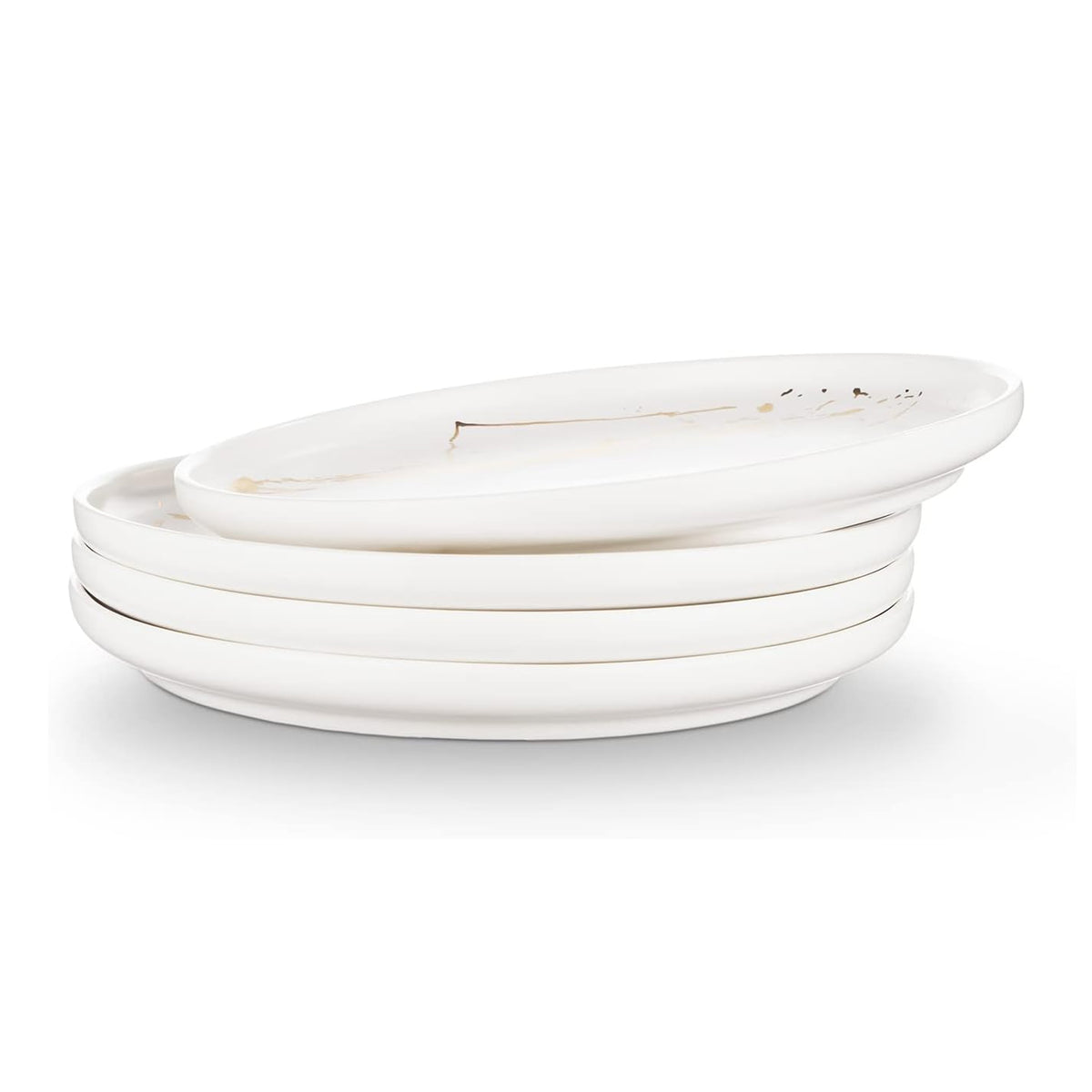 Stone Lain Zora Porcelain 4 Piece Dinner Plate Set, Serving Dishes, White - VMInnovations