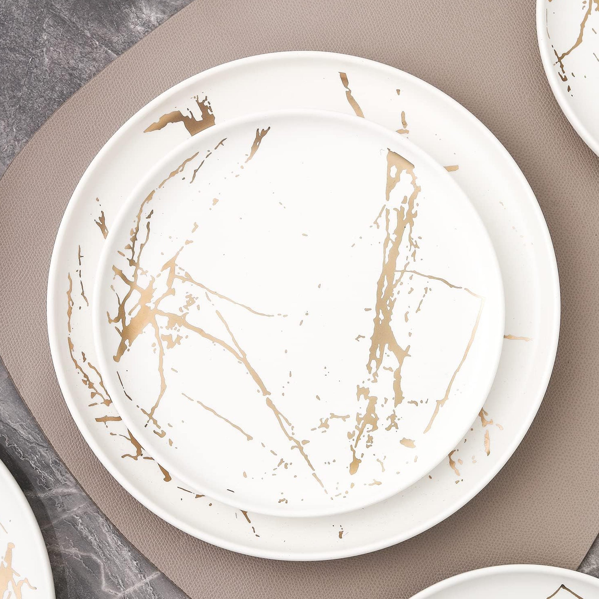 Stone Lain Zora Porcelain 4 Piece Dinner Plate Set, Serving Dishes, White - VMInnovations
