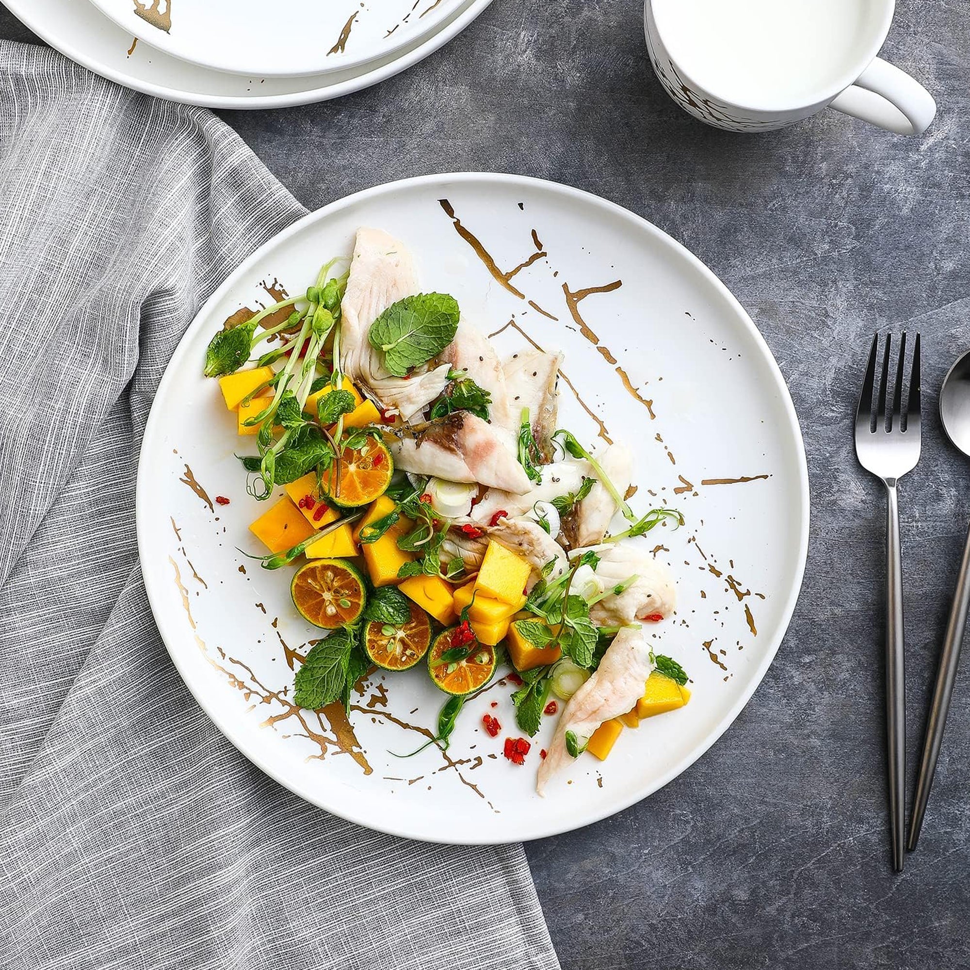 Stone Lain Zora Porcelain 4 Piece Dinner Plate Set, Serving Dishes, White