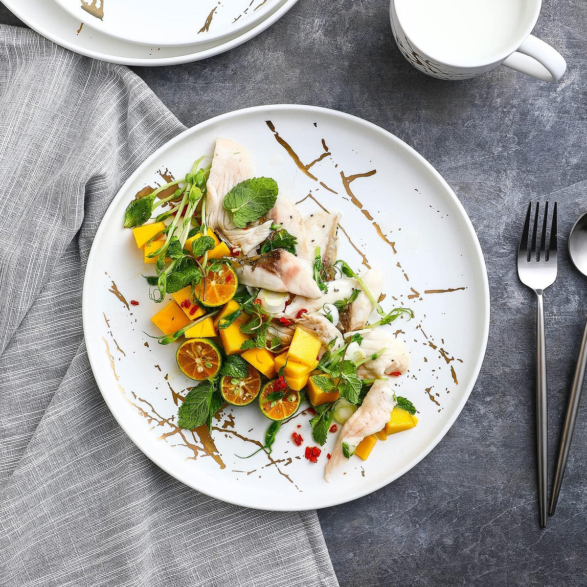 Stone Lain Zora Porcelain 4 Piece Dinner Plate Set, Serving Dishes, White - VMInnovations