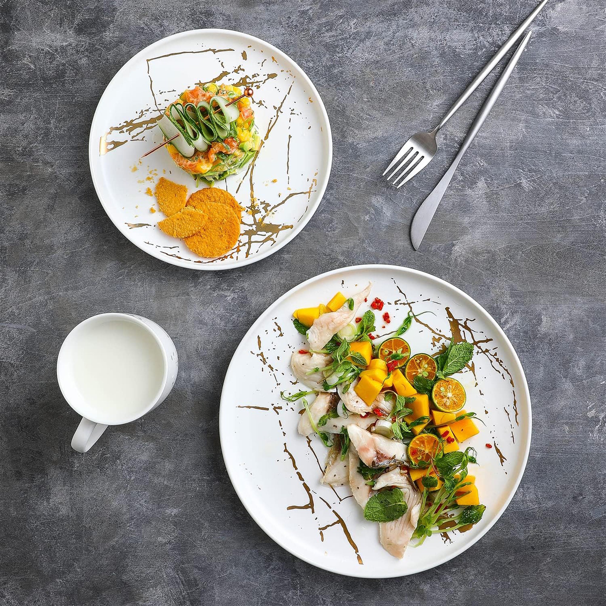 Stone Lain Zora Porcelain 4 Piece Salad Dinner Plate Set, Serving Dishes, White - VMInnovations