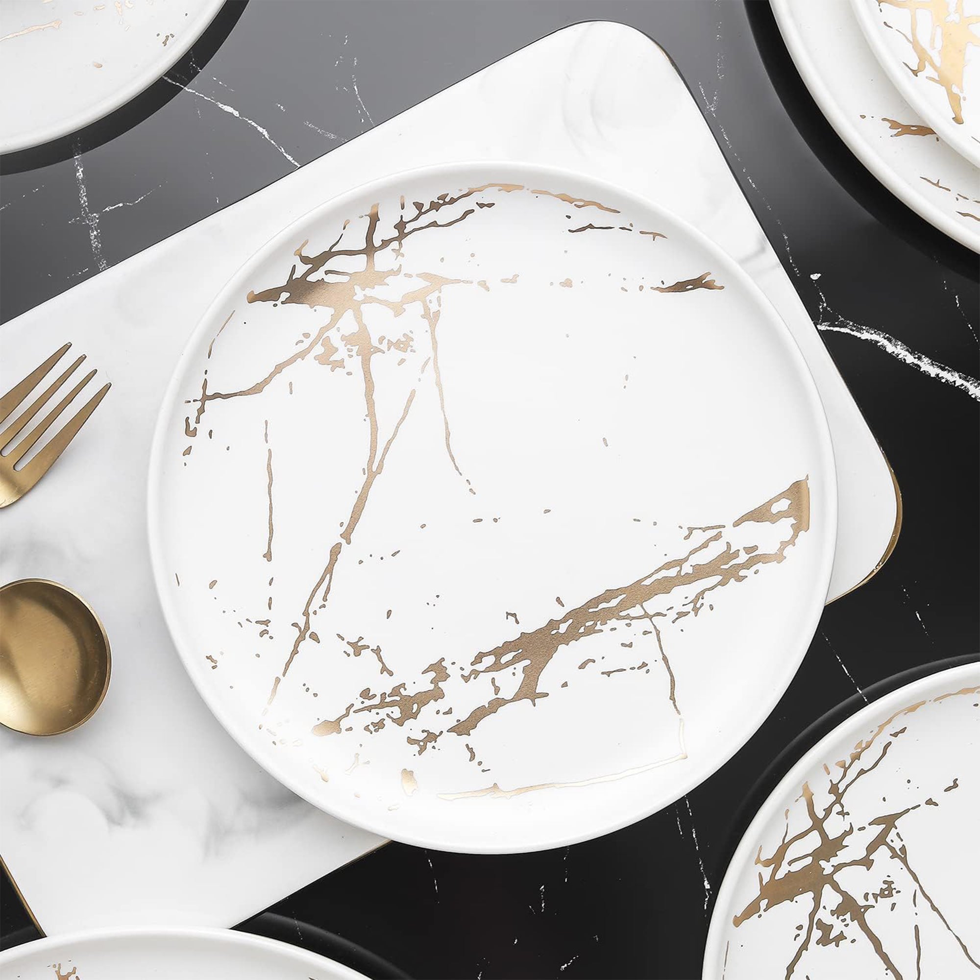 Stone Lain Zora Porcelain 4 Piece Salad Dinner Plate Set, Serving Dishes, White - VMInnovations