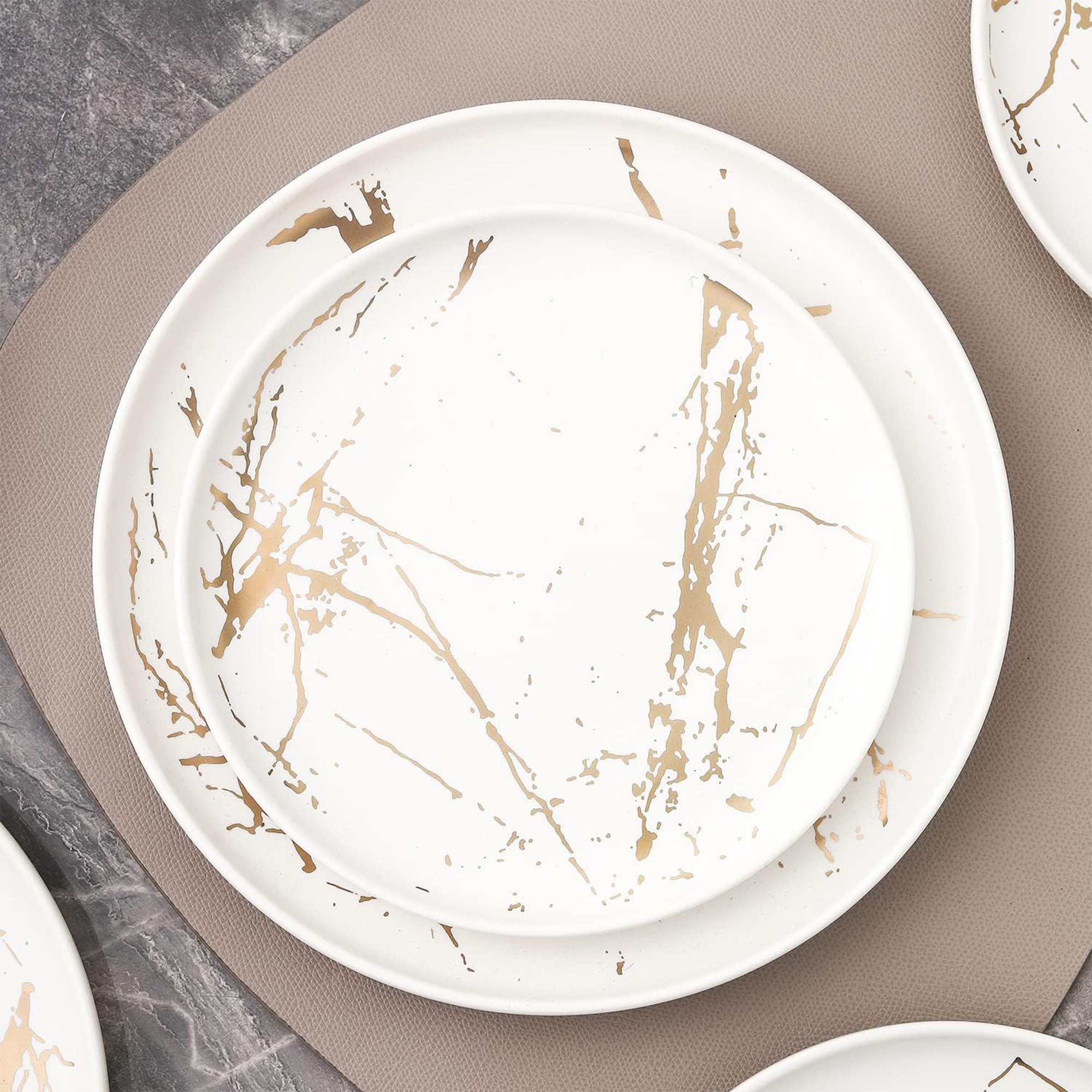 Stone Lain Zora Porcelain 4 Piece Salad Dinner Plate Set, Serving Dishes, White - VMInnovations