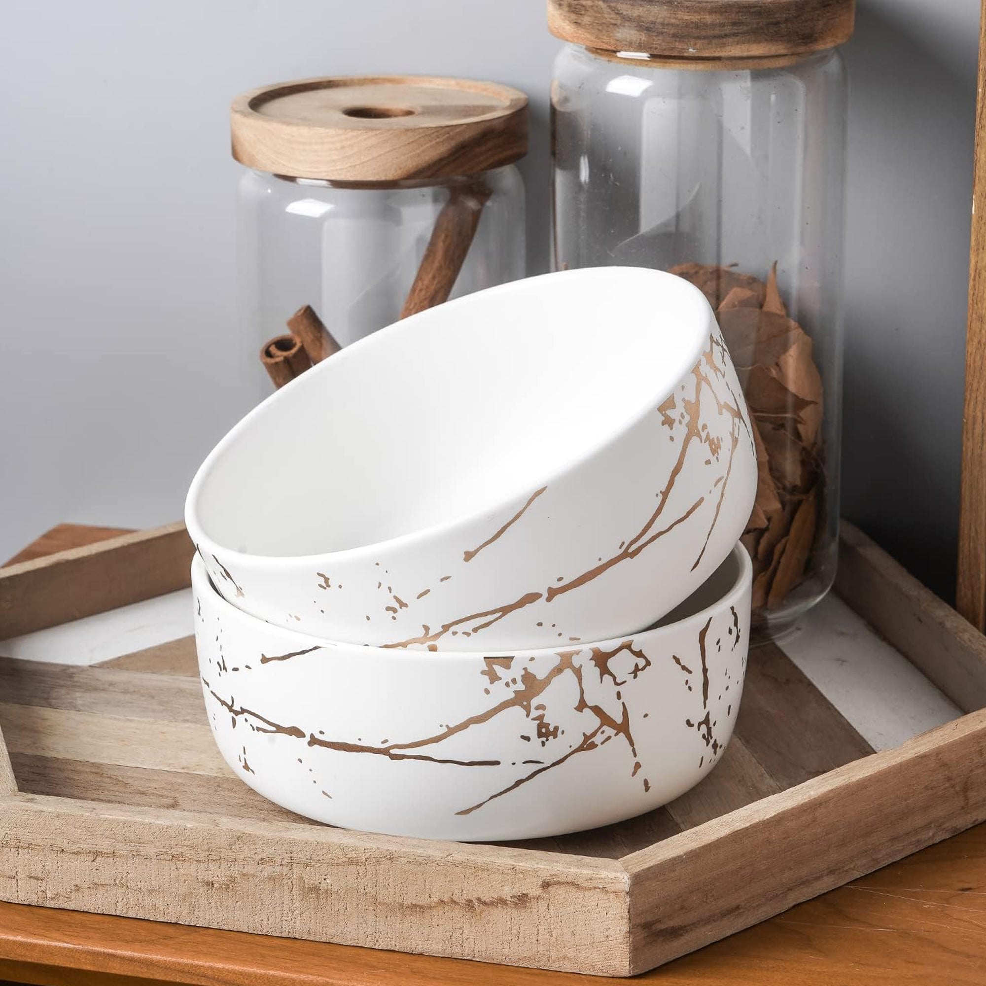 Stone Lain Zora Porcelain 4 Piece Bowl Set, Soup or Salad Serving Dishes, White - VMInnovations