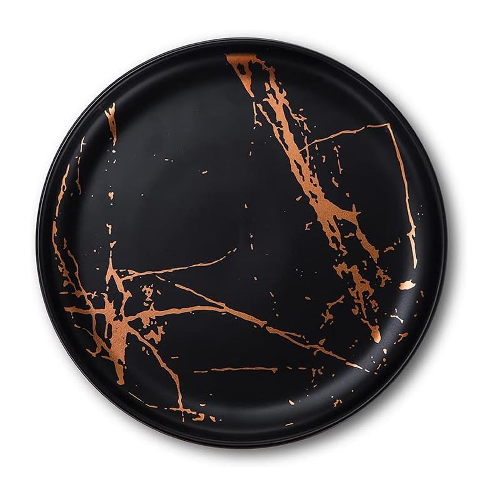 Stone Lain Zora Porcelain 4 Piece Dinner Plate Set, Serving Dishes, Black - VMInnovations