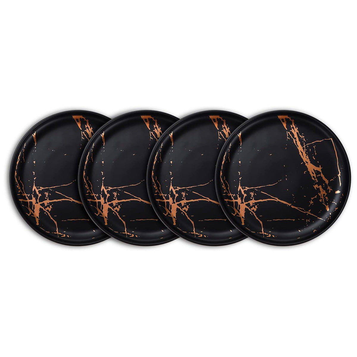 Stone Lain Zora Porcelain 4 Piece Dinner Plate Set, Serving Dishes, Black - VMInnovations