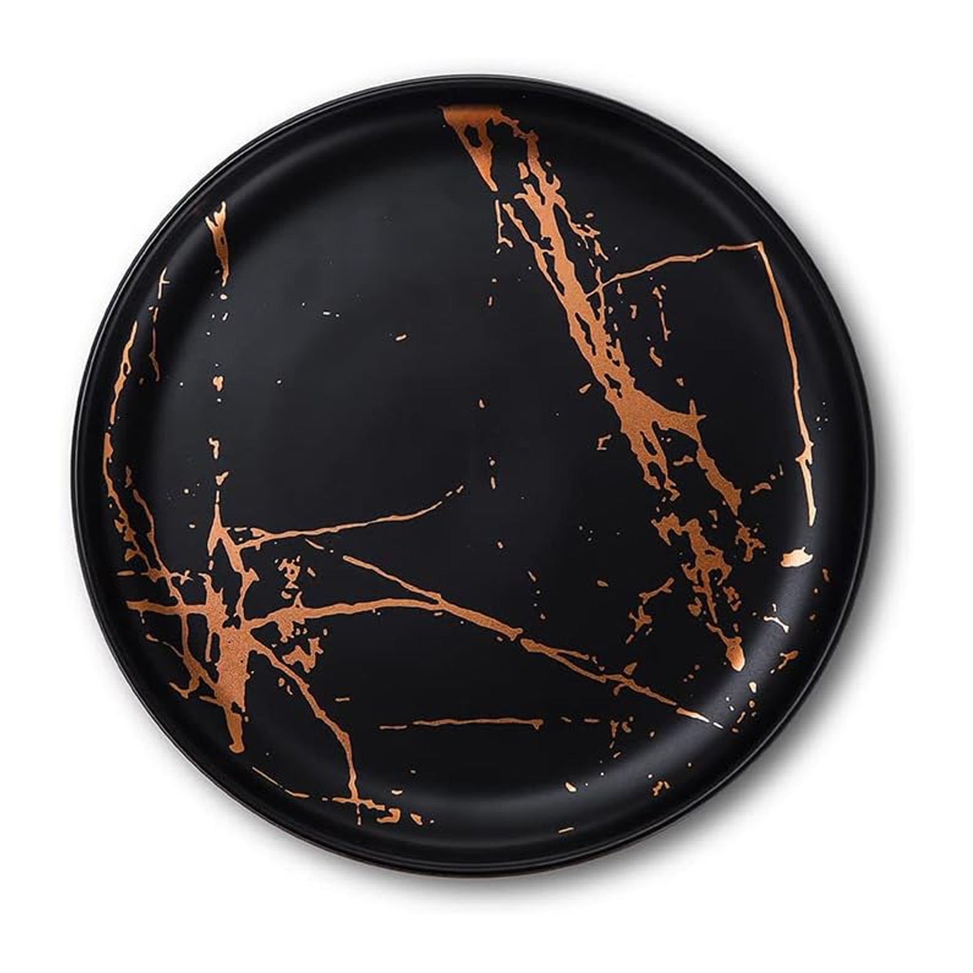Stone Lain Zora Porcelain 4 Piece Salad Dinner Plate Set, Serving Dishes, Black - VMInnovations