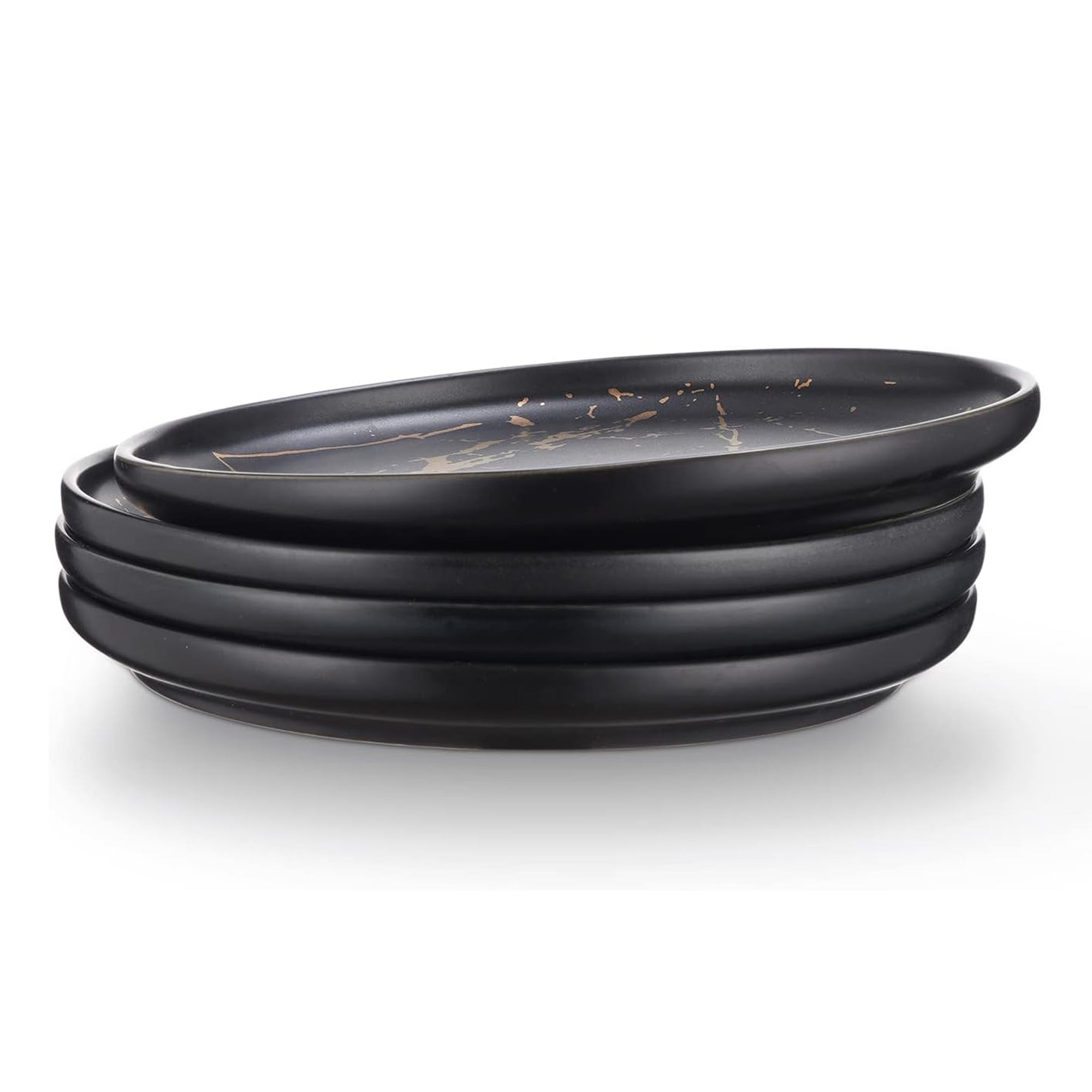 Stone Lain Zora Porcelain 4 Piece Salad Dinner Plate Set, Serving Dishes, Black - VMInnovations