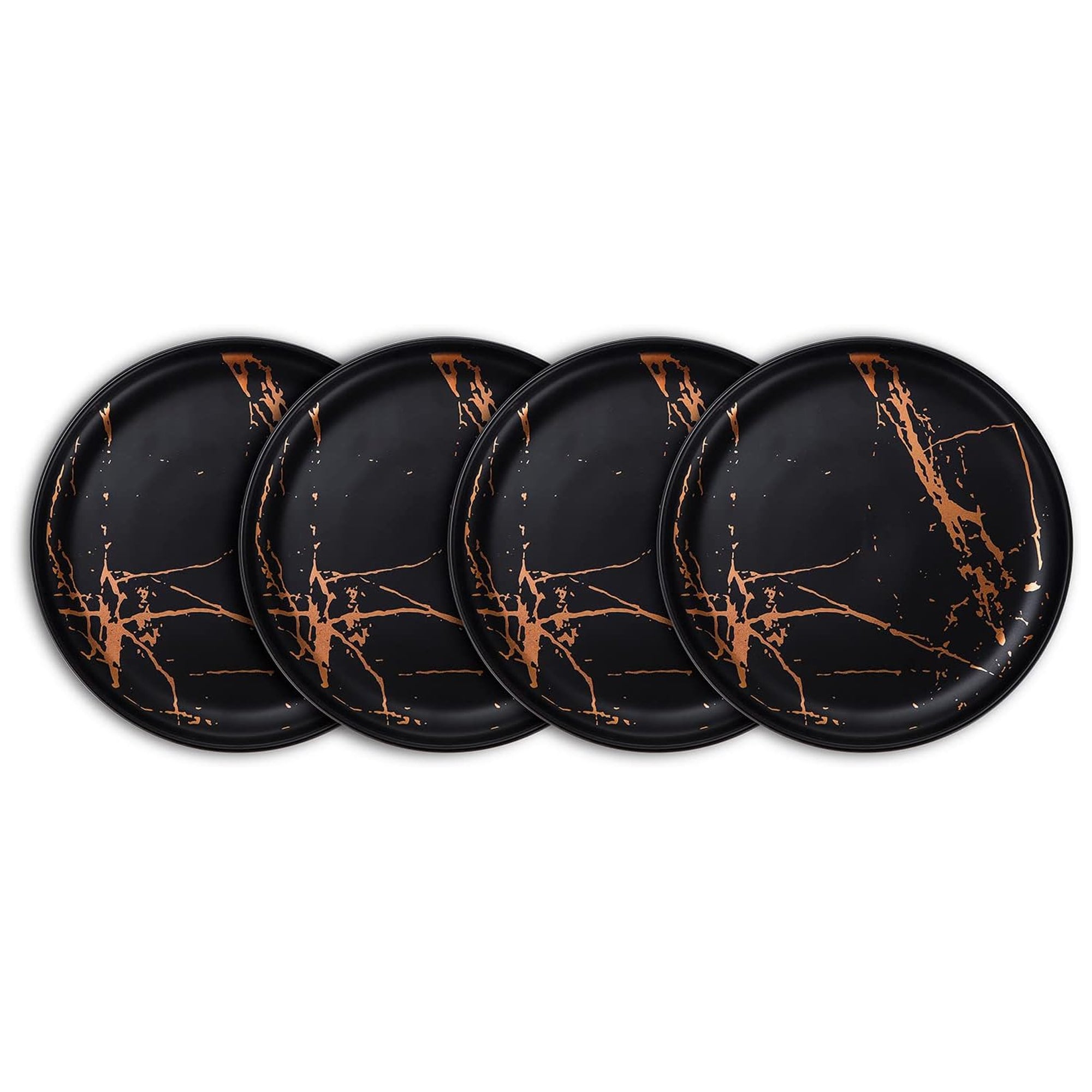Stone Lain Zora Porcelain 4 Piece Salad Dinner Plate Set, Serving Dishes, Black - VMInnovations