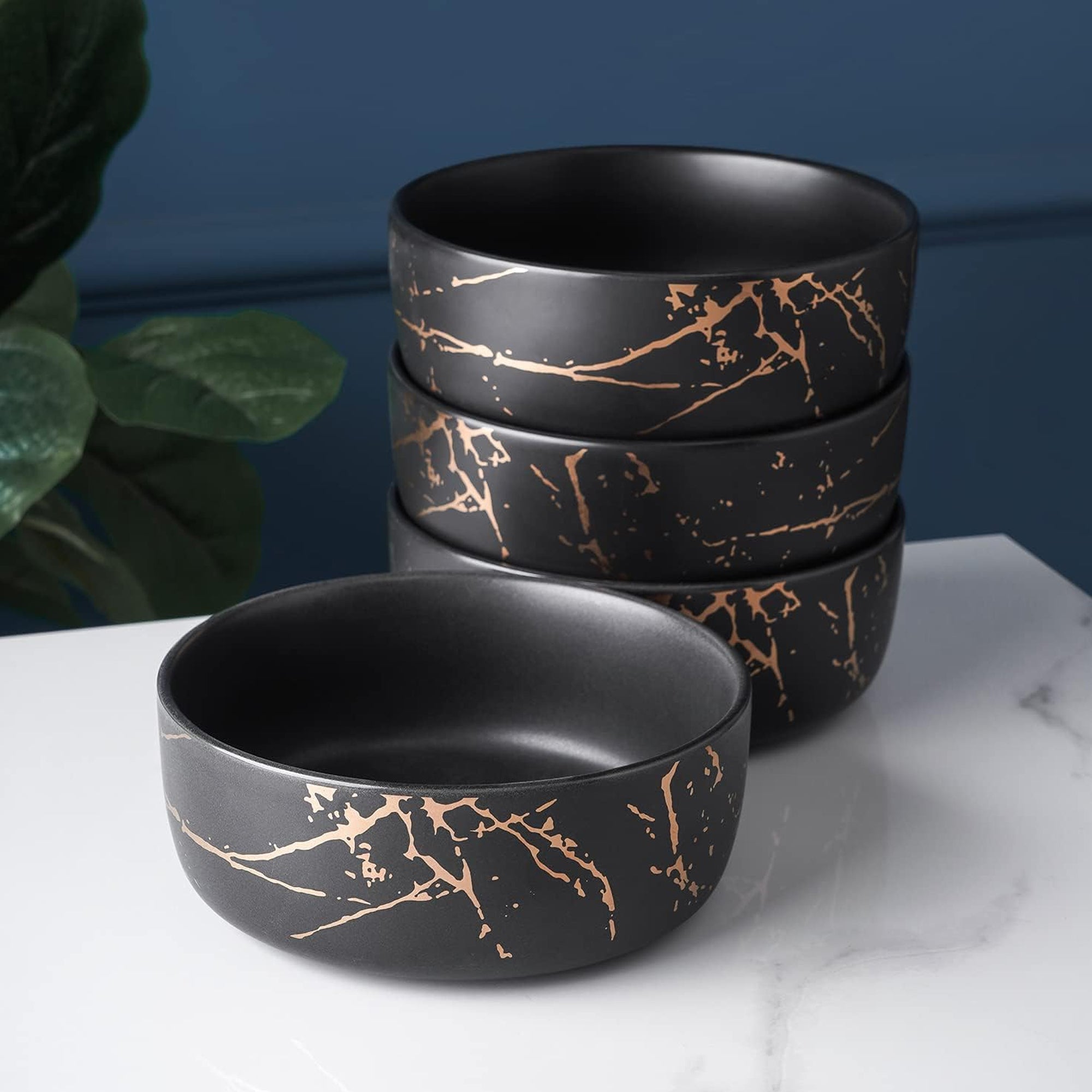 Stone Lain Zora Porcelain 4 Piece Bowl Set, Soup or Salad Serving Dishes, Black - VMInnovations