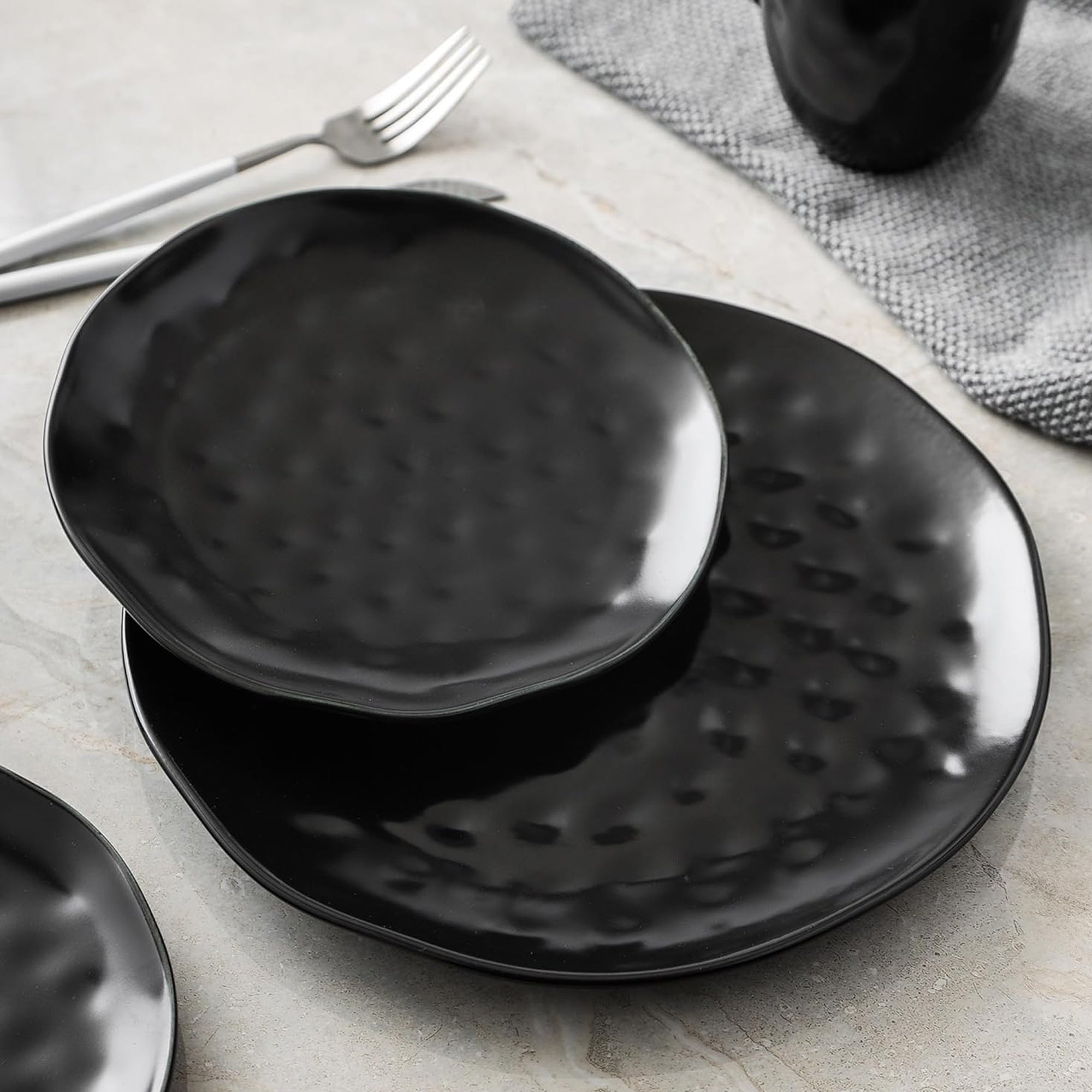 Stone Lain Ivy Stoneware 24 Piece Dinnerware Set, Service for 6, Black - VMInnovations