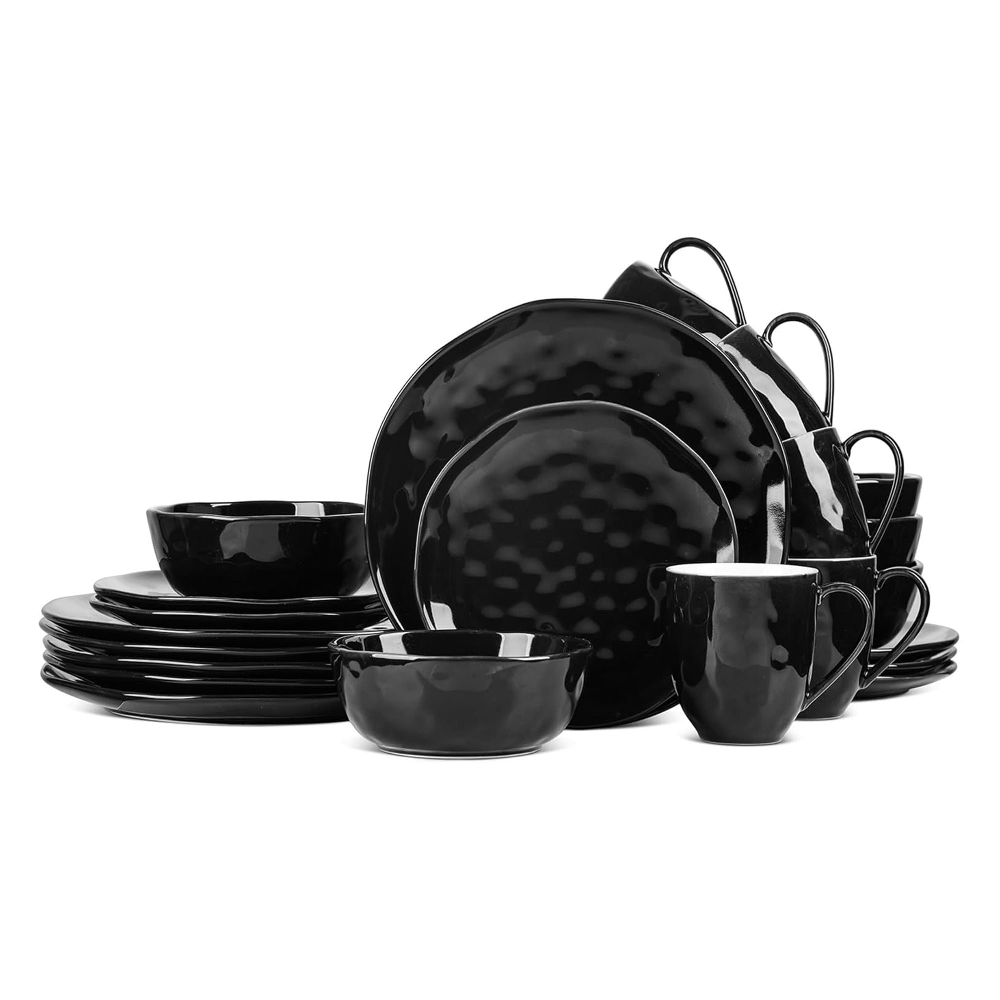 Stone Lain Ivy Stoneware 24 Piece Dinnerware Set, Service for 6, Black(Open Box) - VMInnovations