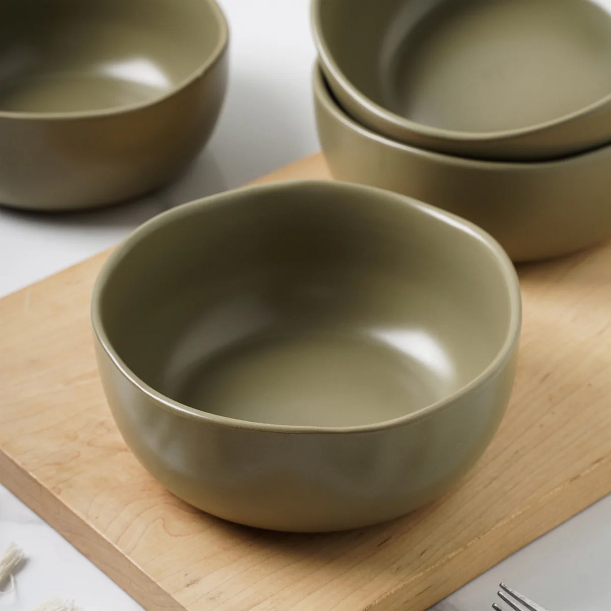 Stone Lain Tom 4 Piece Rustic Stoneware Bowl Set for Soups or Salads, Olive - VMInnovations