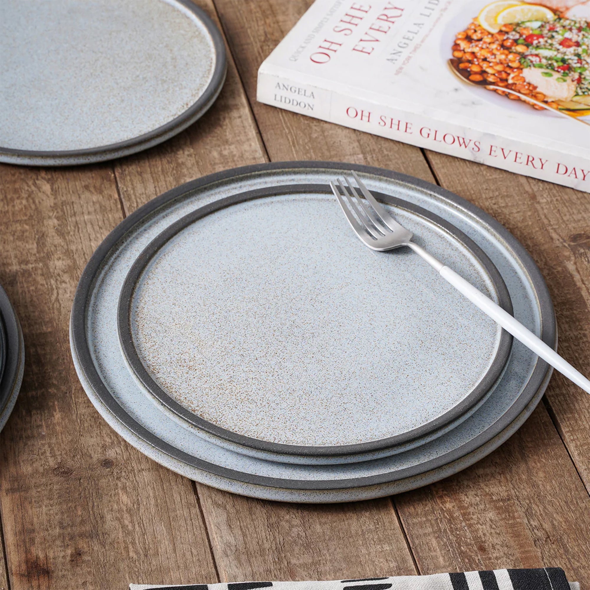Stone Lain 4 Piece Vince Rustic Stoneware 11" Dinner Plate Set, Grey and White - VMInnovations