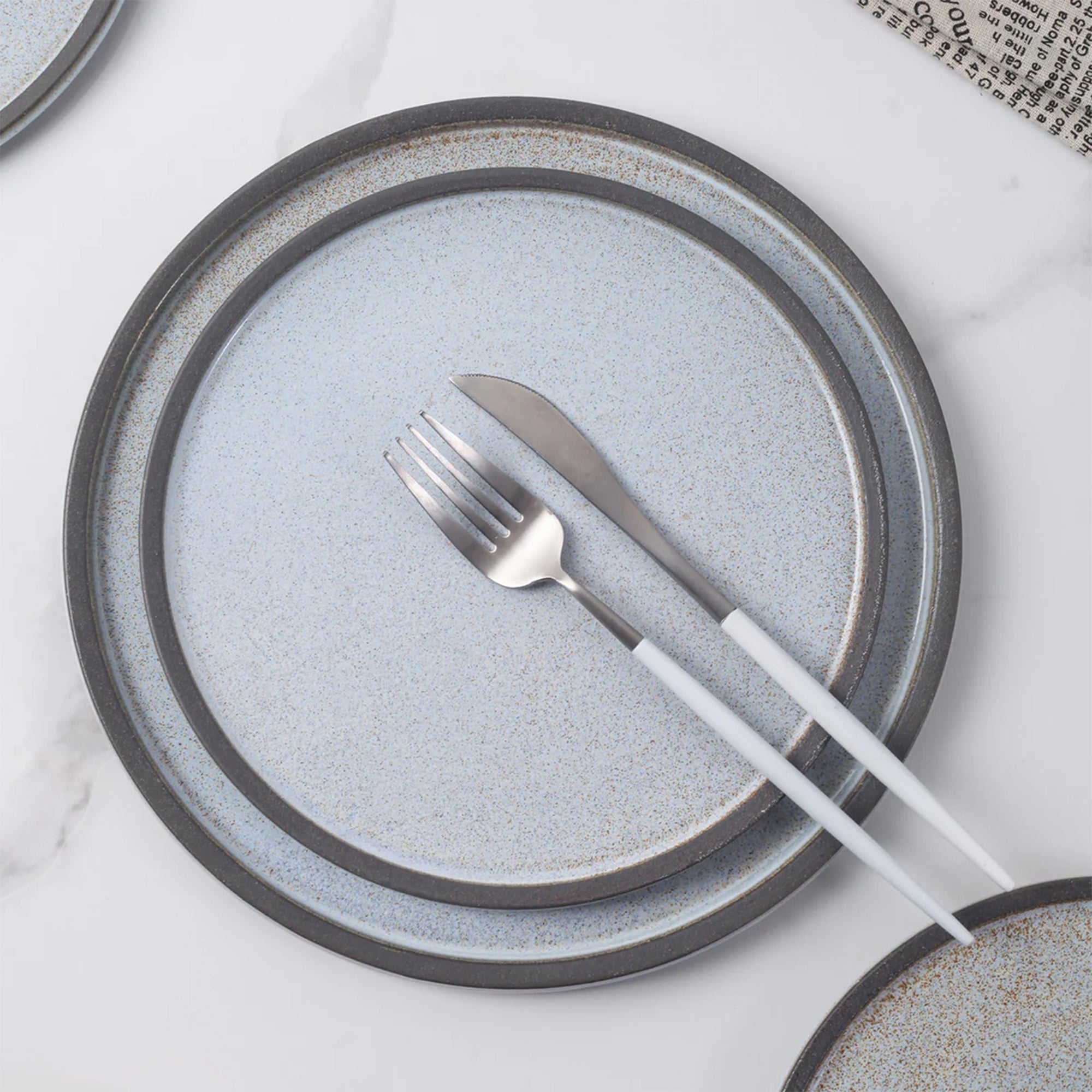 Stone Lain 4pc Vince Rustic Stoneware 11" Dinner Set, Grey & White (Open Box) - VMInnovations