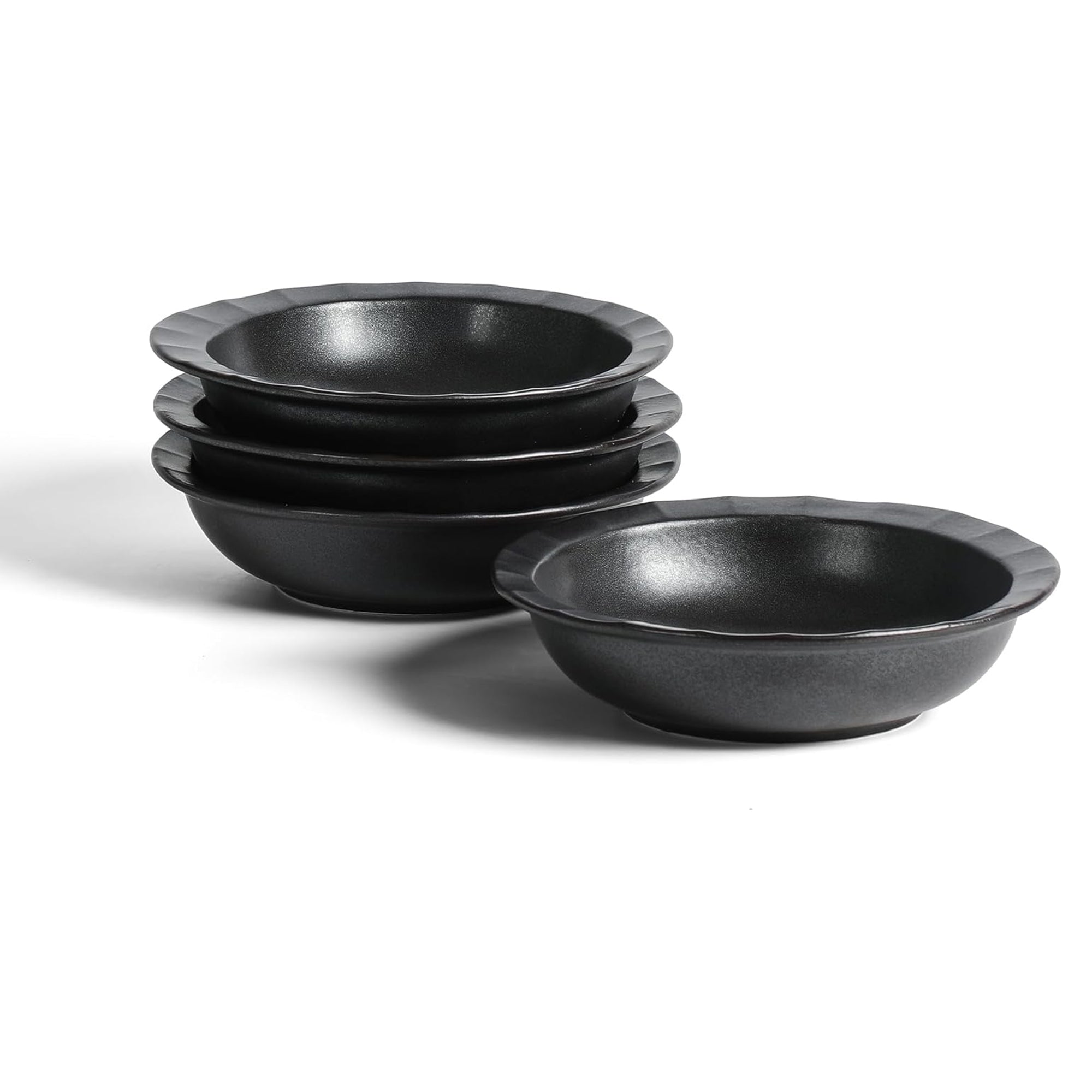 Stone Lain Oasis Stoneware 4 Piece Pasta Bowl Dish Set - Serving Dishes, Black - VMInnovations