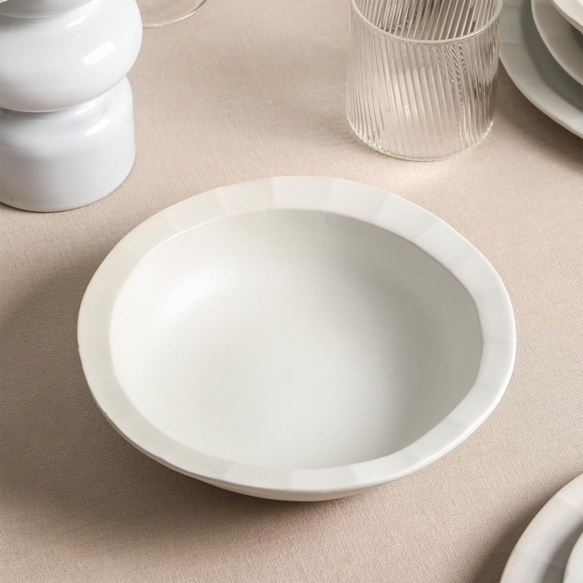 Stone Lain Oasis Stoneware 4 Piece Pasta Bowl Dish Set Serving Dishes, White - VMInnovations