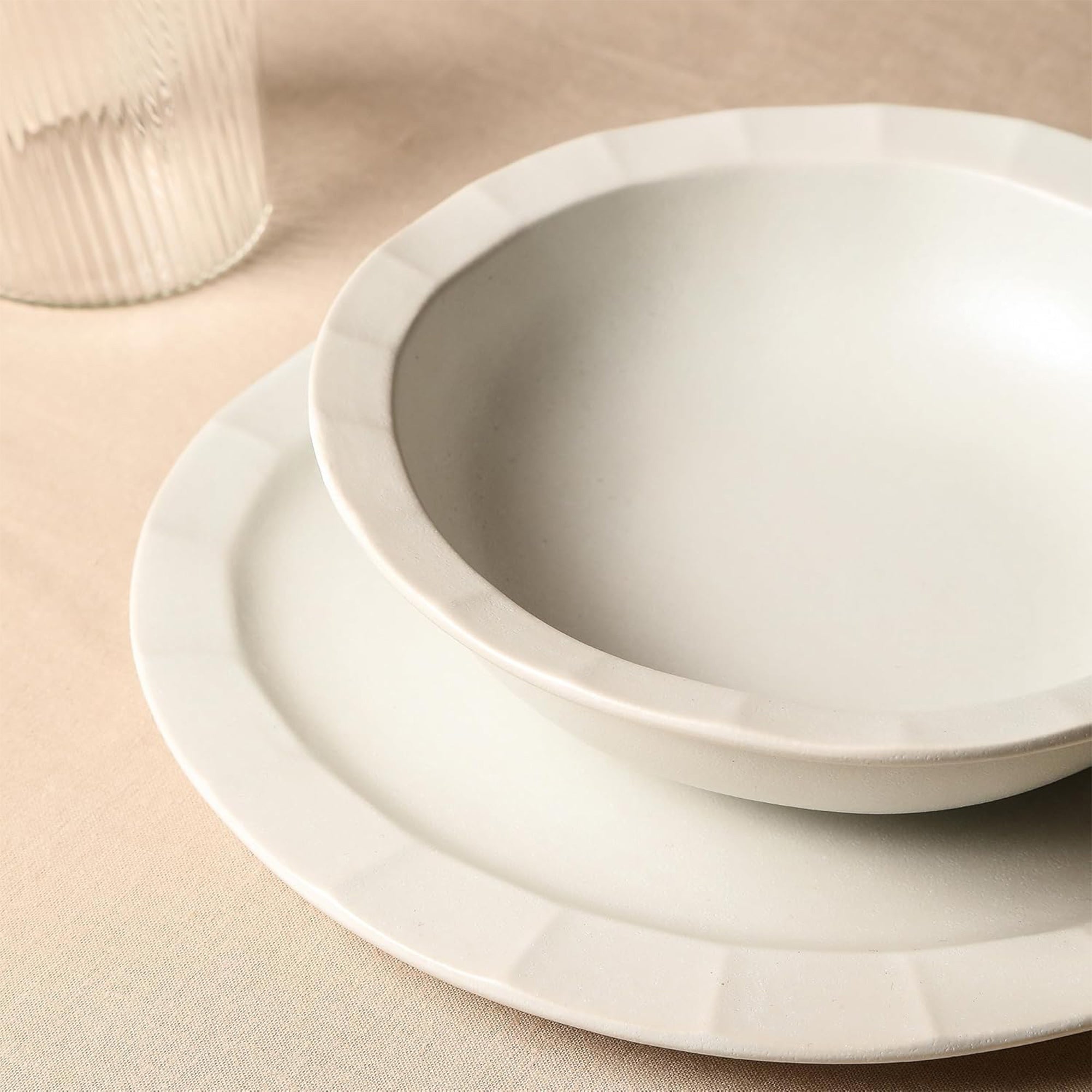 Stone Lain Oasis Stoneware 4 Piece Pasta Bowl Dish Set Serving Dishes, White - VMInnovations