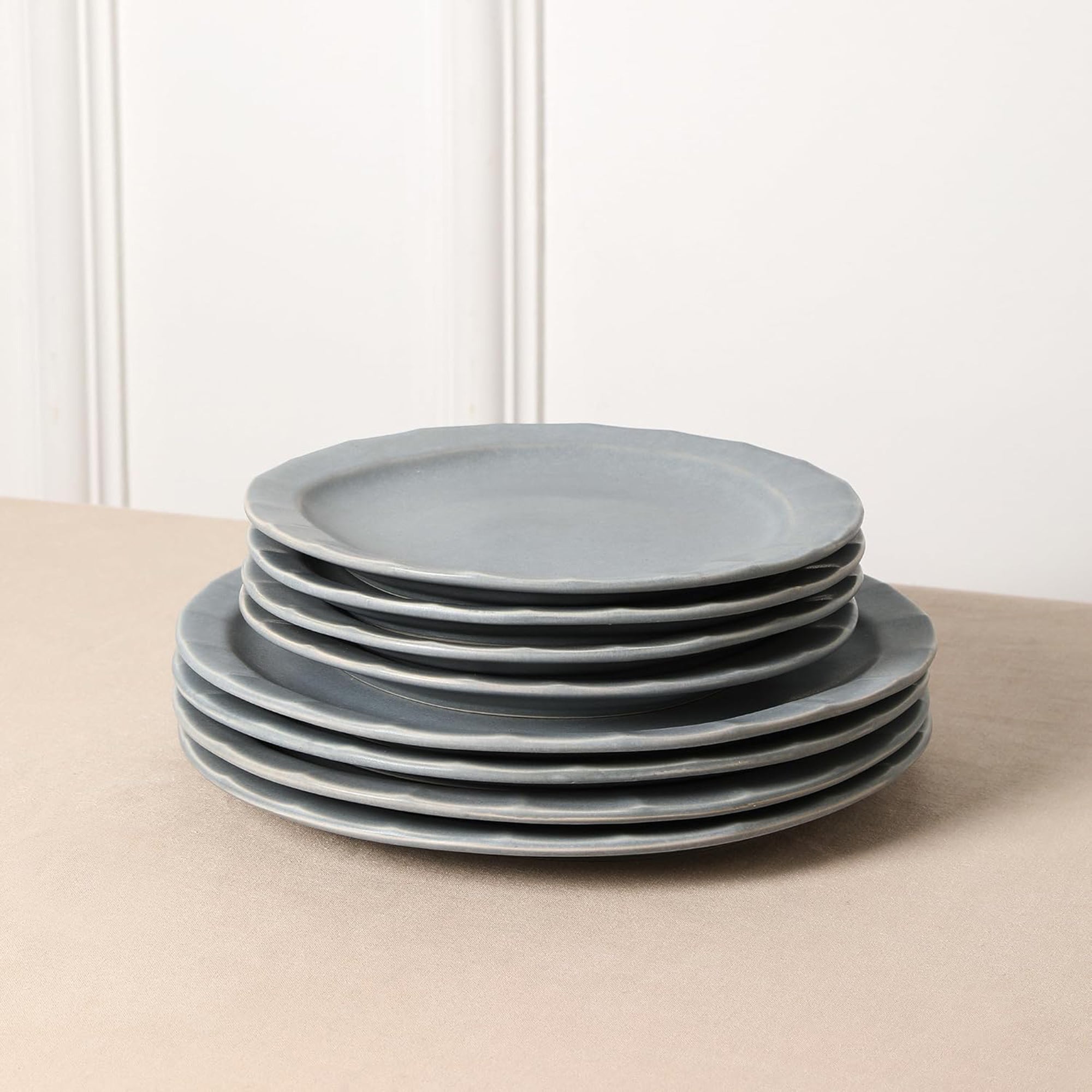 Stone Lain Oasis Stoneware 4 Piece Dinner Plate Set - Serving Dishes, Grey Blue - VMInnovations