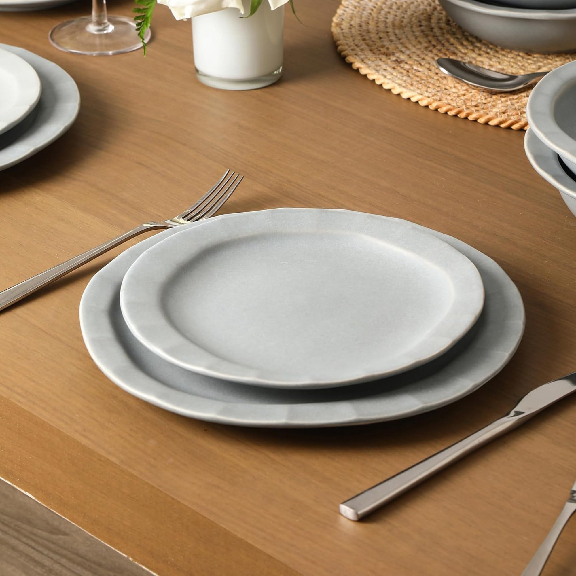 Stone Lain Oasis Stoneware 4 Piece Dinner Plate Set - Serving Dishes, Grey Blue - VMInnovations